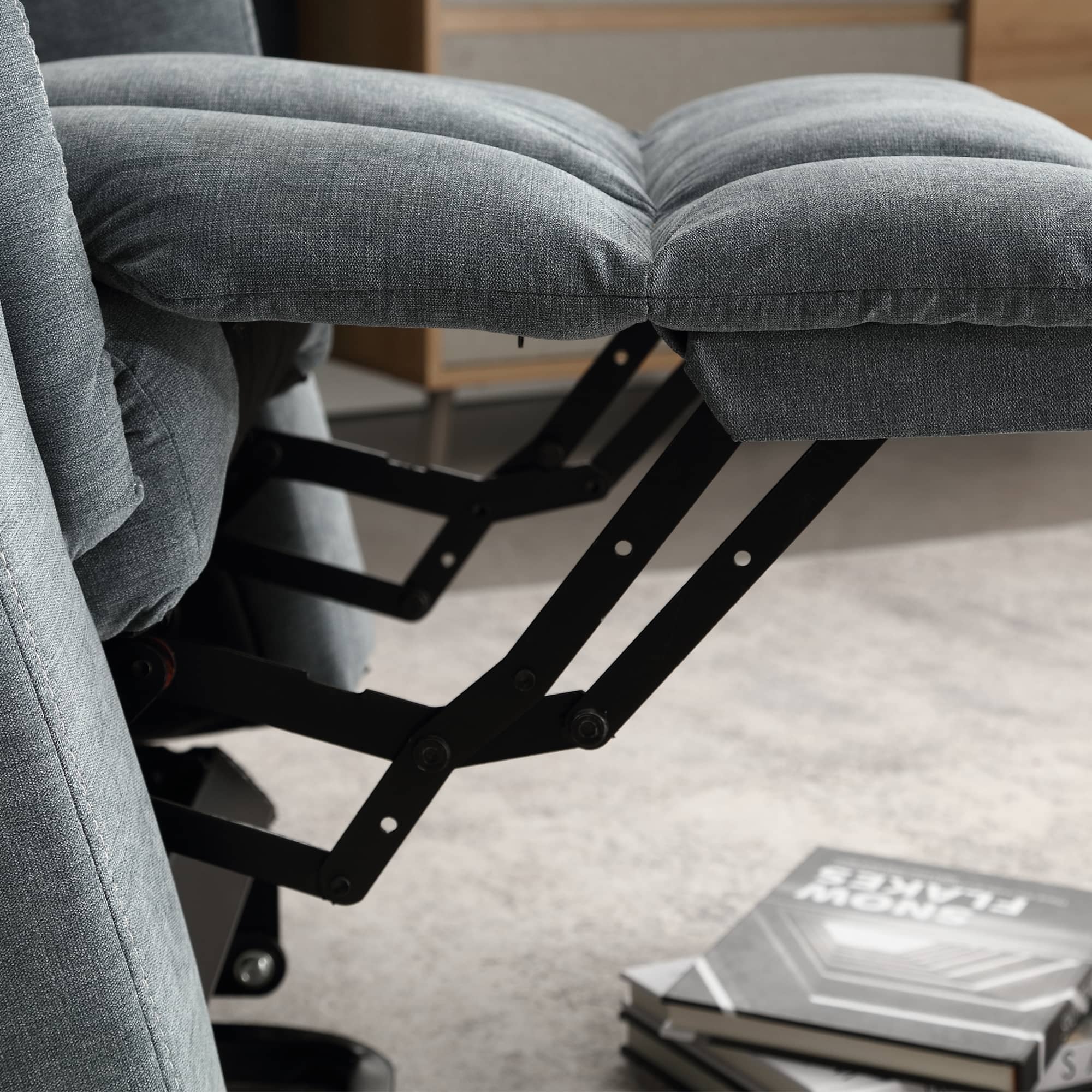 Infinite Position Power Lift Recliner with Heat and Massage, Gray, foot rest close up