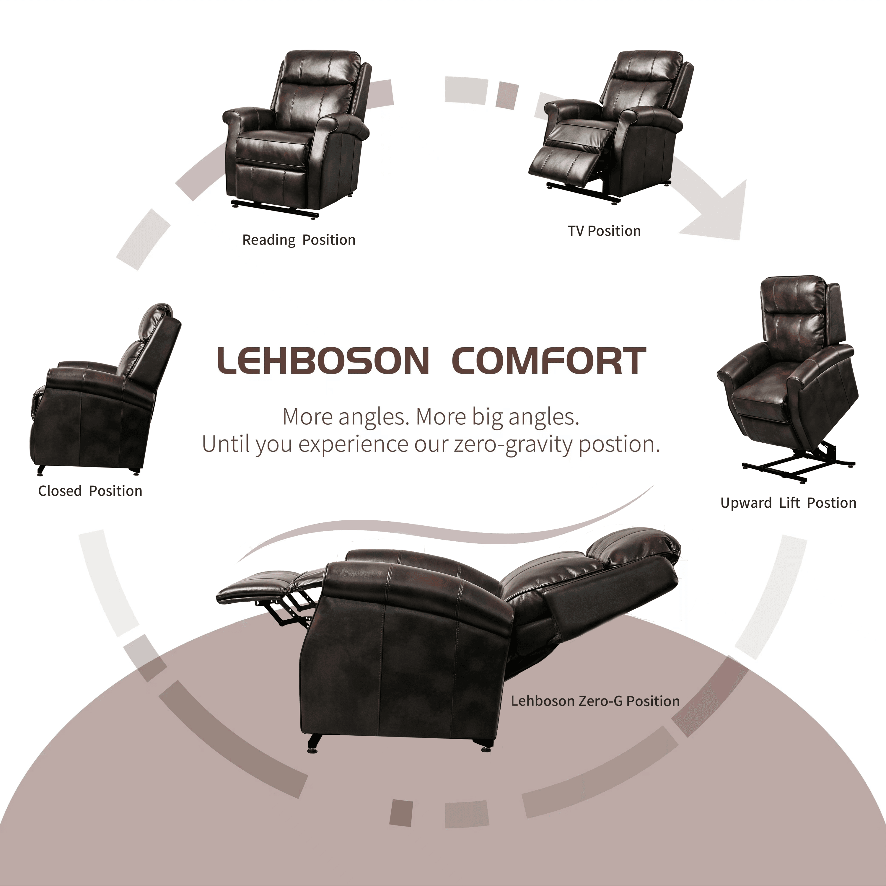 Brown Electric Power Lift Recliner Chair with Massage and Heat, position options