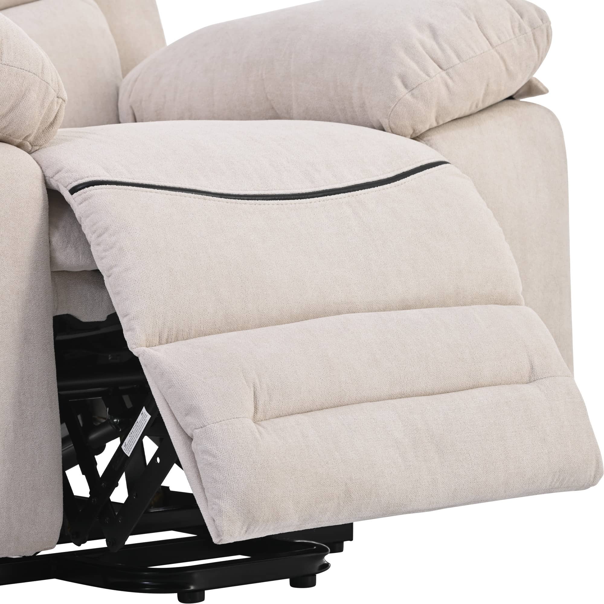 Beige Power Lift Chair Footrest Extended Closeup