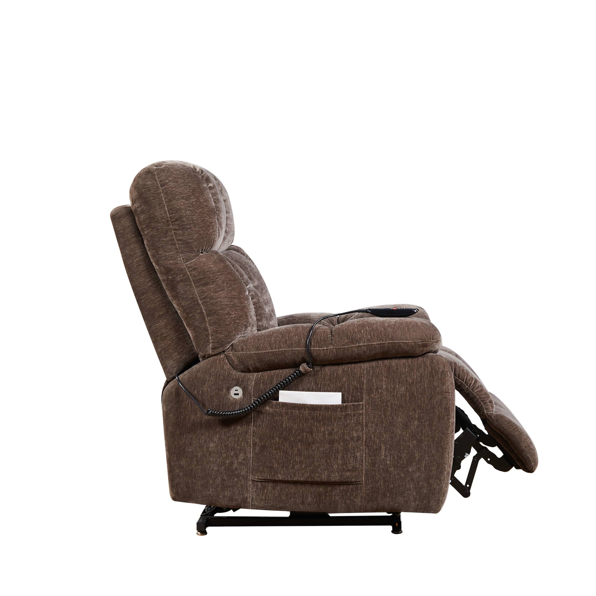 Power Lift Recliner Chair with 2-Motor Massage and Heat, side view, foot rest slightly raised