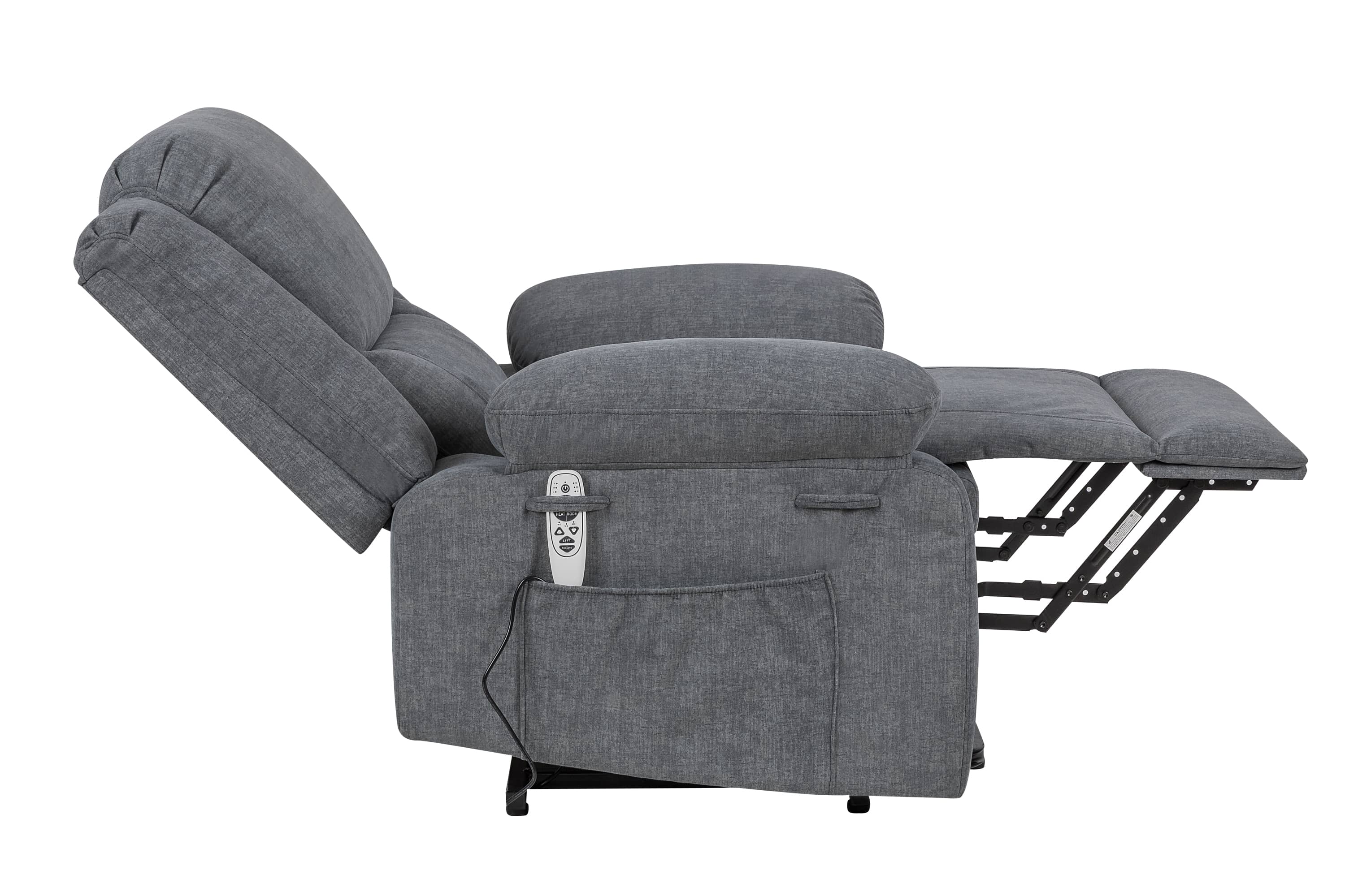 Heavy Duty Power Recliner Chair With Massage and Heating, Grey, reclined