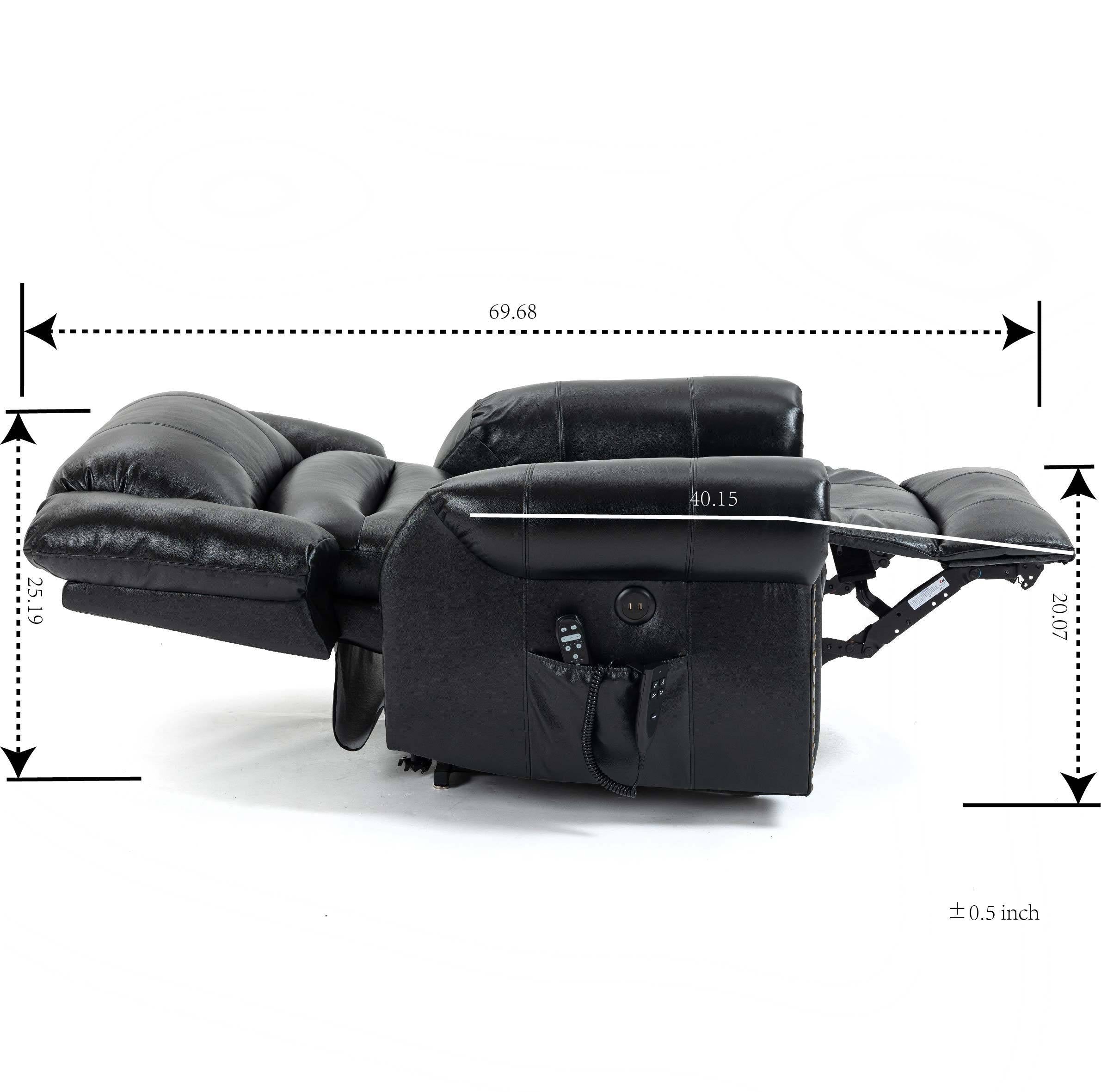 Genuine Leather Power Lift Recliner Chair with Heat, Massage and Infinite Positioning, lay flat dimensions