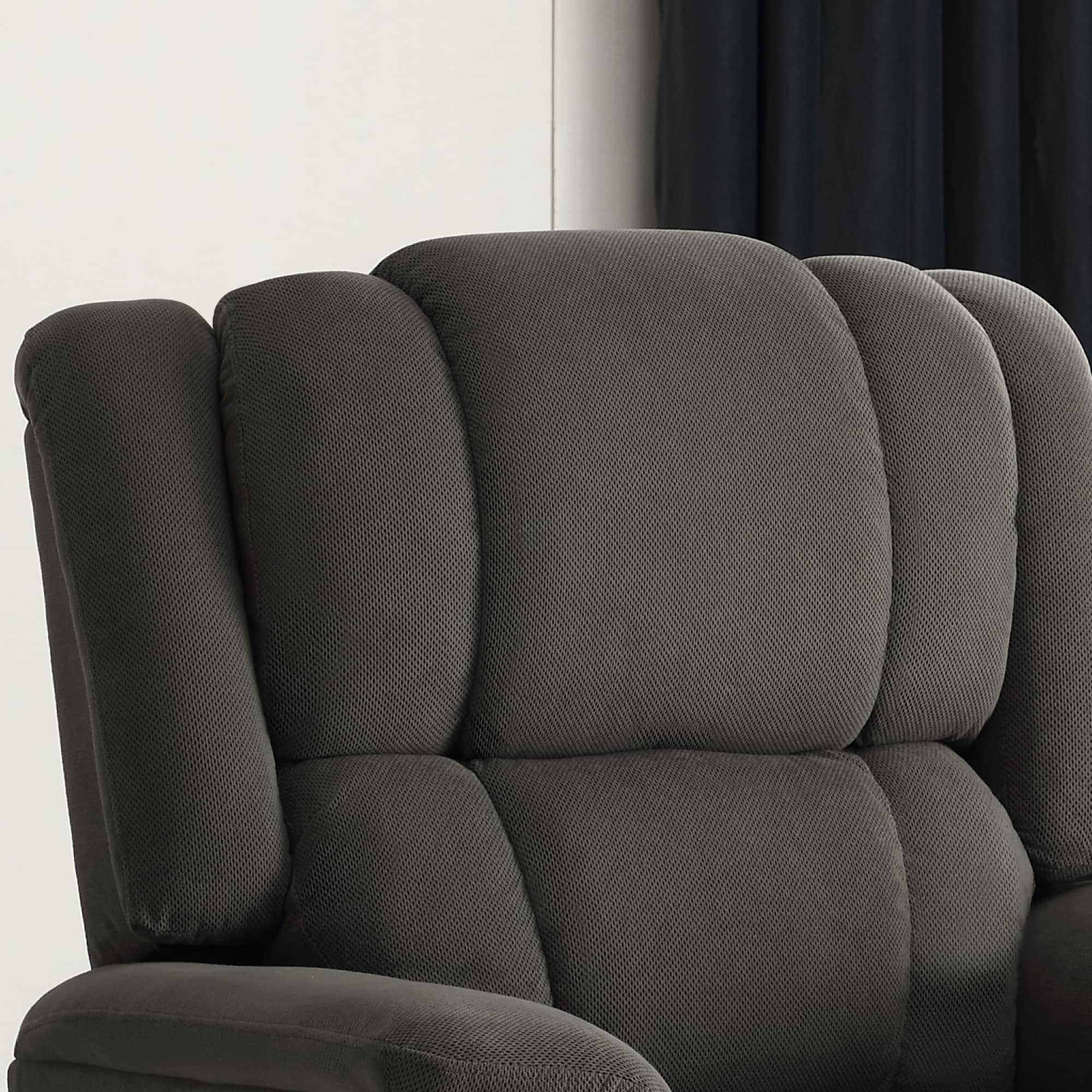 Infinite Position Power Lift Recliner with Heat and Massage, Dark Gray, close up of back rest