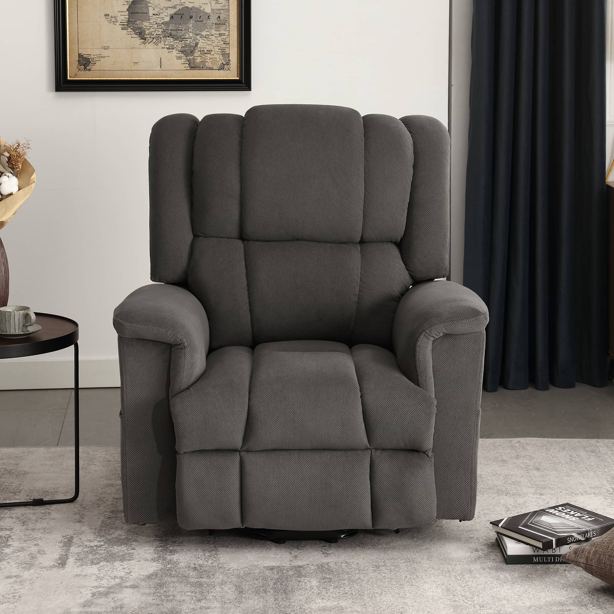 Infinite Position Power Lift Recliner with Heat and Massage, Dark Gray, seated front room view