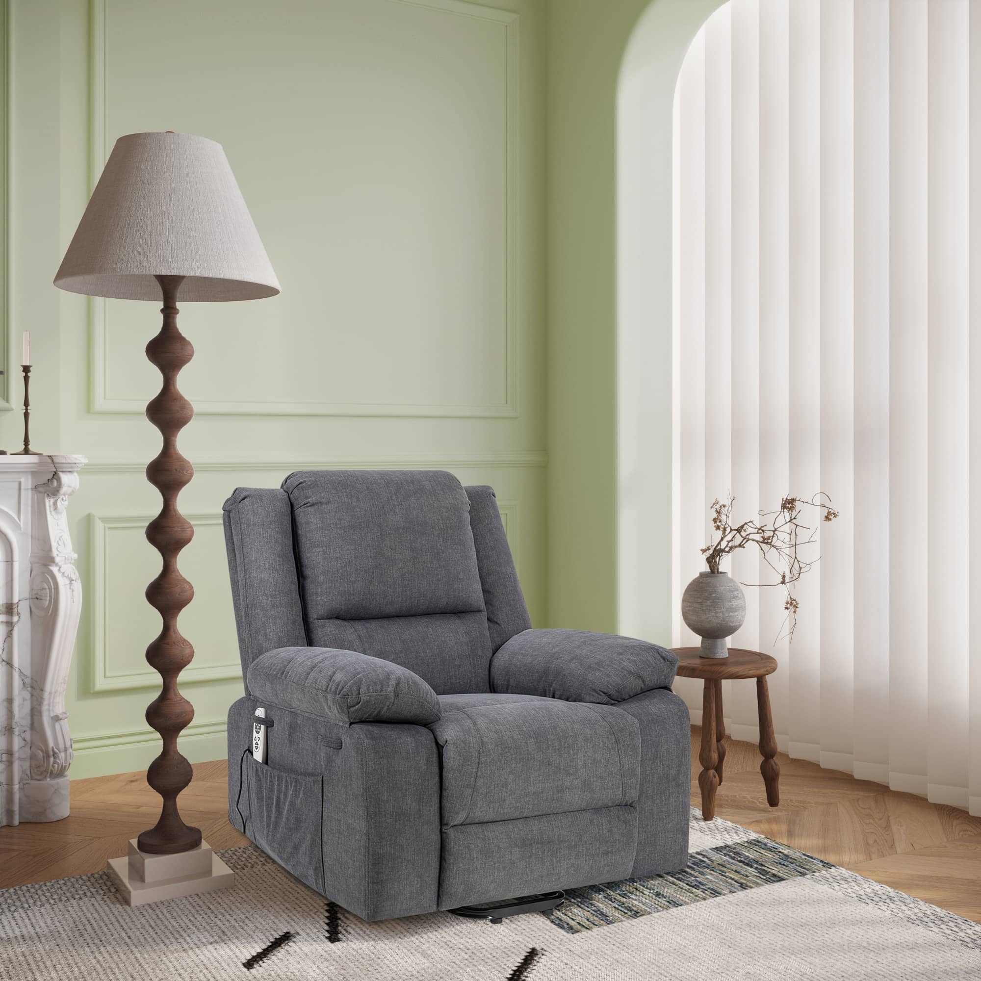 Heavy Duty Power Recliner Chair With Massage and Heating, Grey, living room view