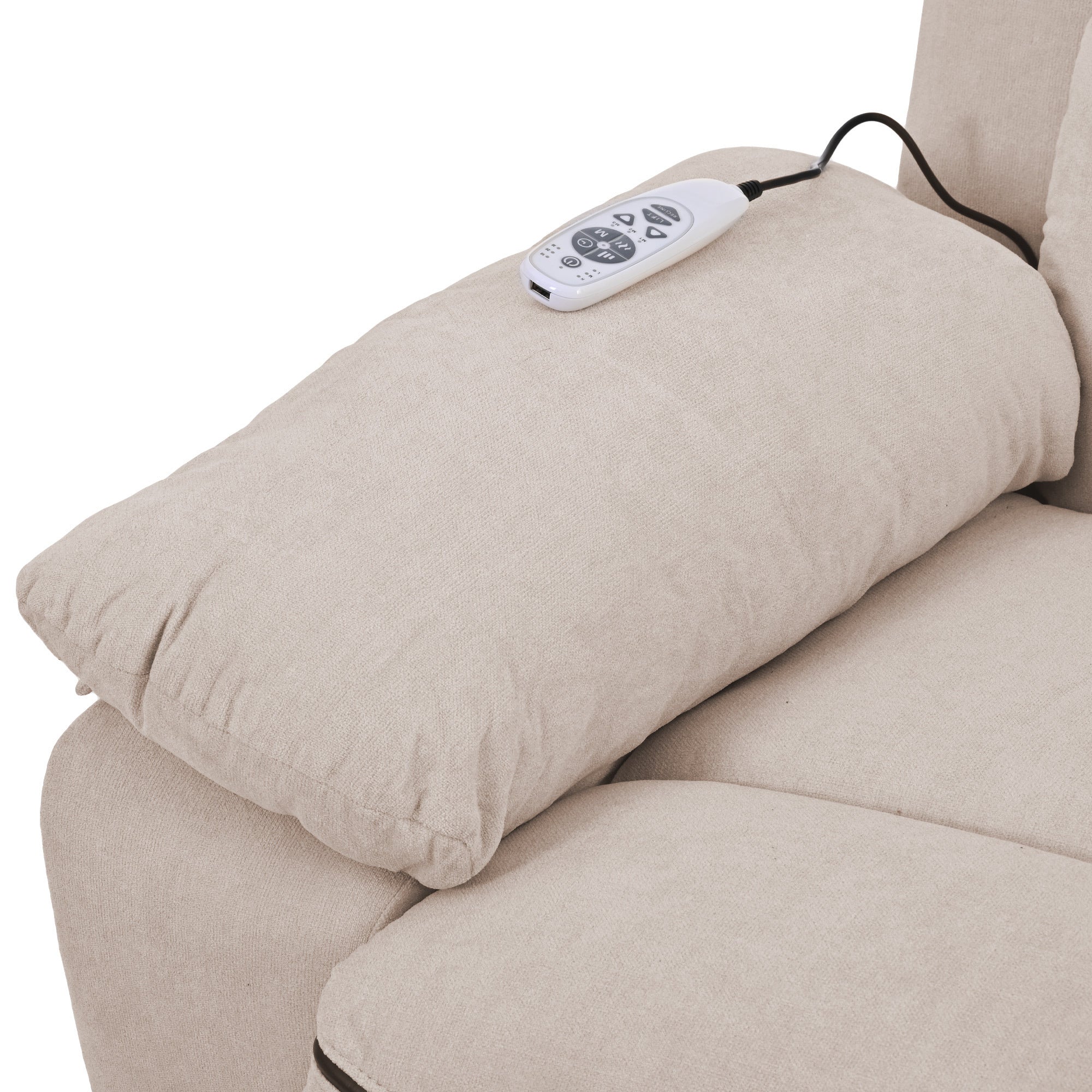 Beige Power Lift Chair Armrest Closeup
