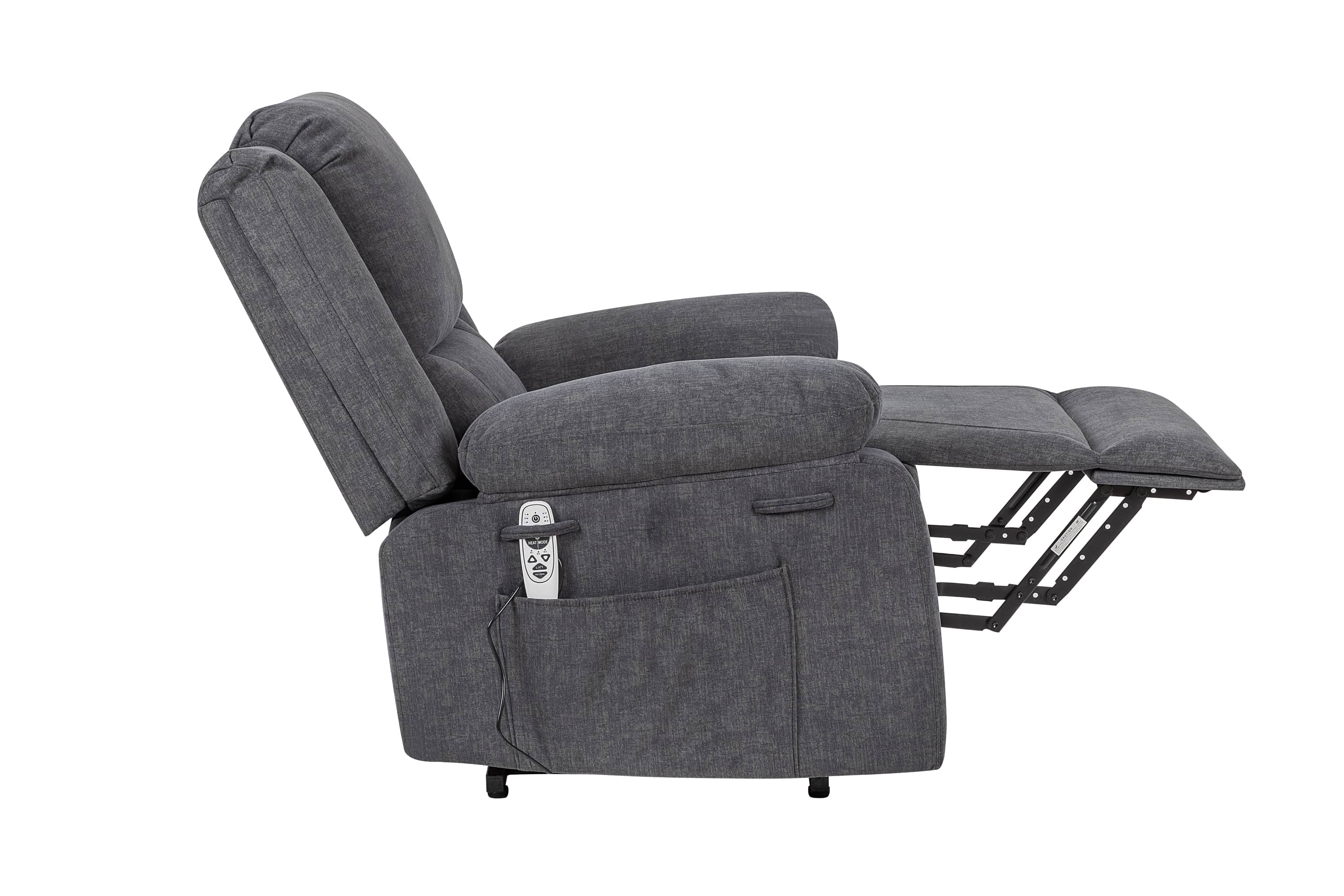 Heavy Duty Power Recliner Chair With Massage and Heating, Grey, foot rest extended