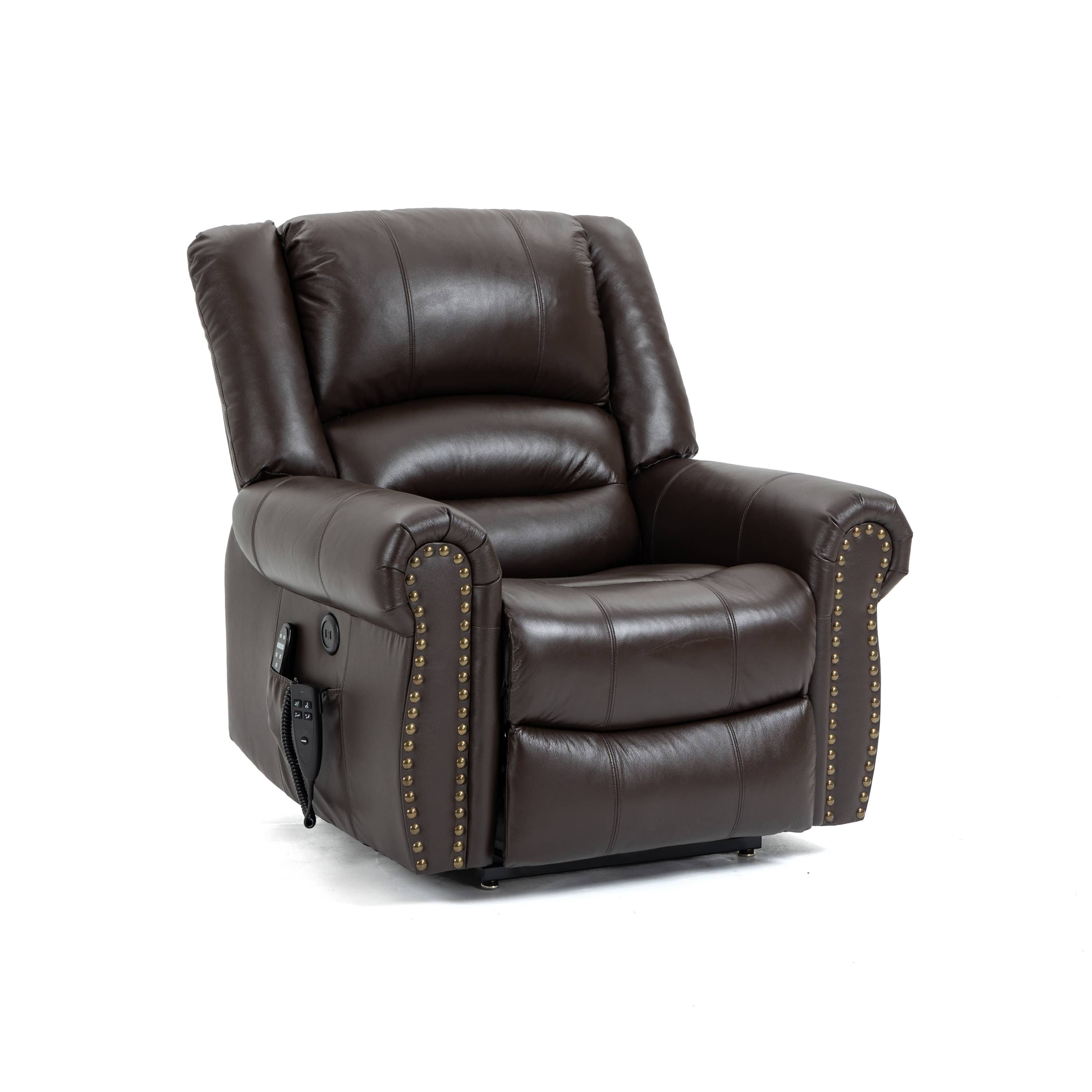 Genuine Leather Power Lift Recliner, seated angle view