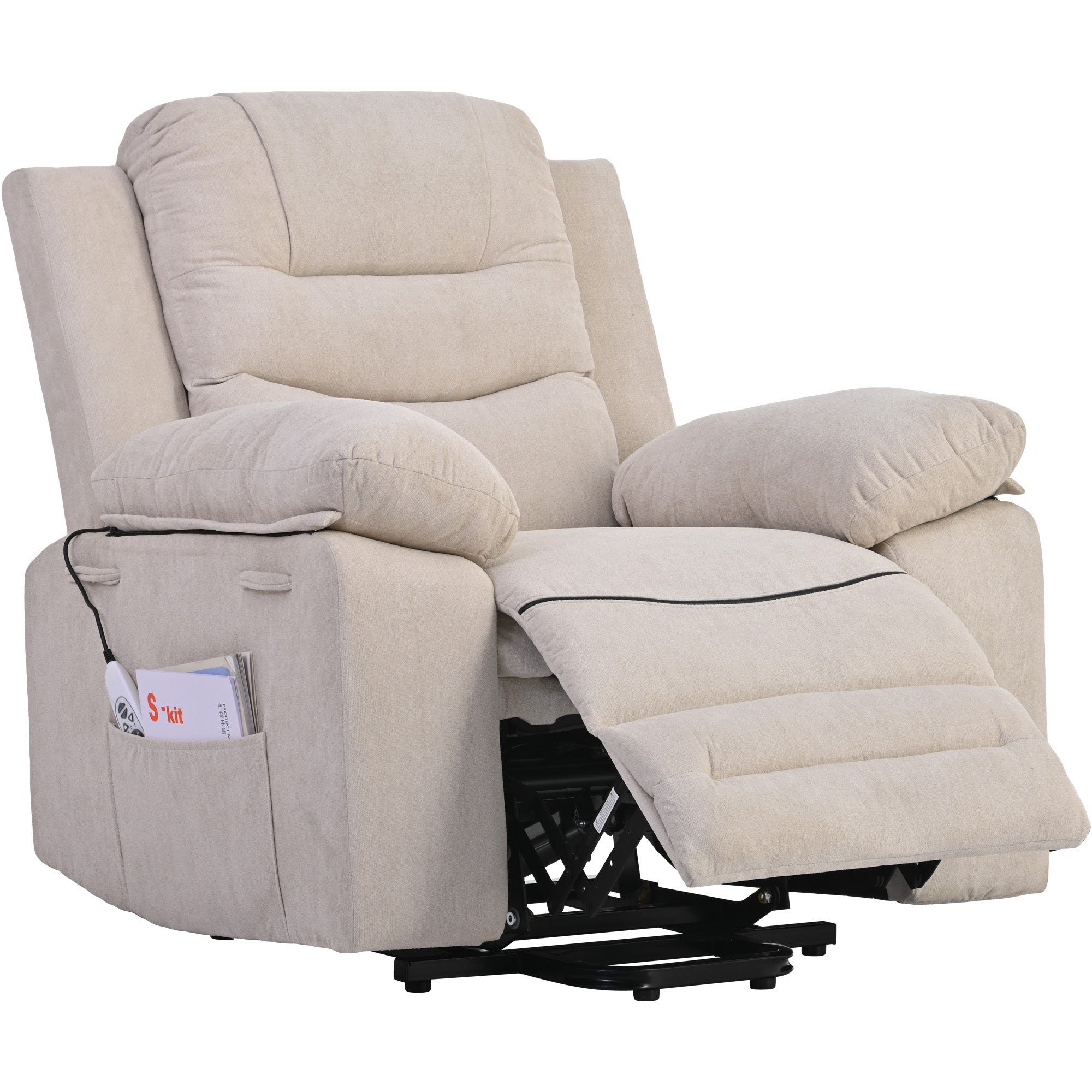 Beige infinite position massage and heat power lift recliner, leg extension