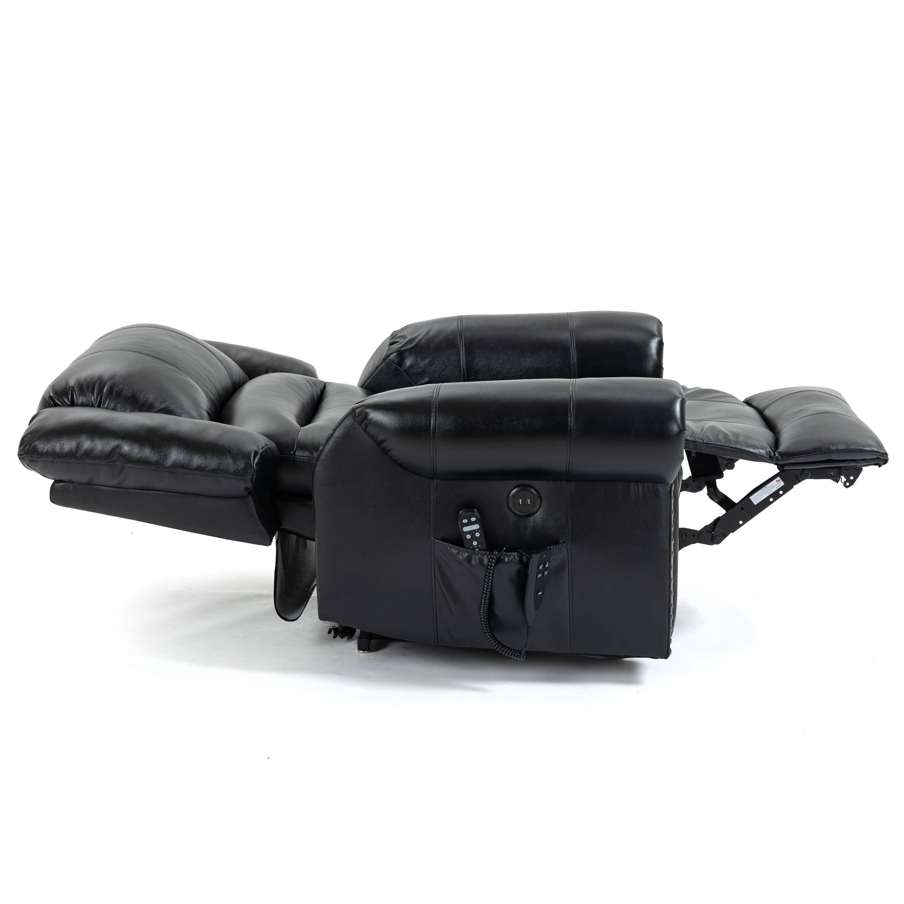 Genuine Leather Power Lift Recliner Chair with Heat, Massage and Infinite Positioning, lay flat position