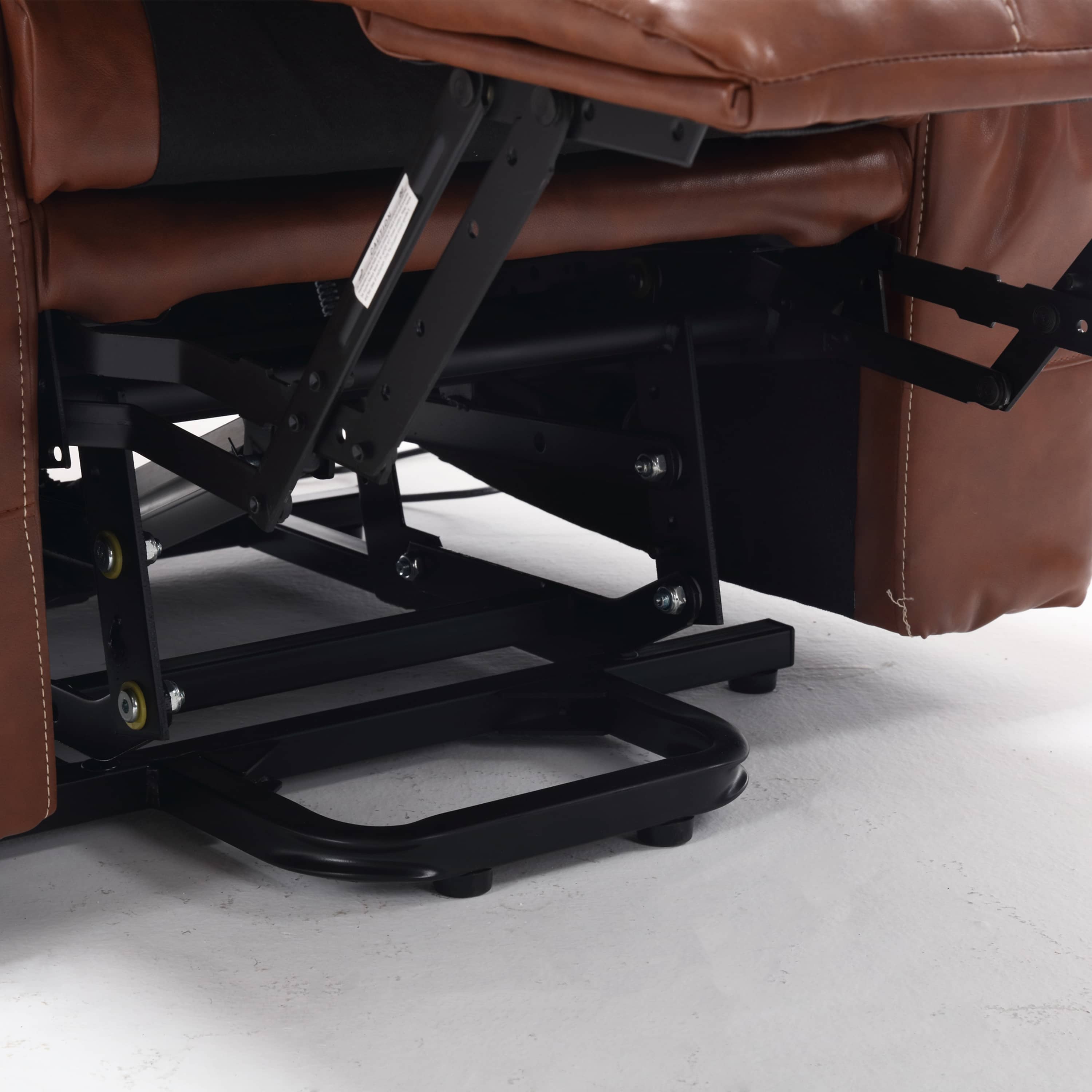 Overstuffed Large Power Lift Recliner with Massage and Heat, Brown, lift function close up