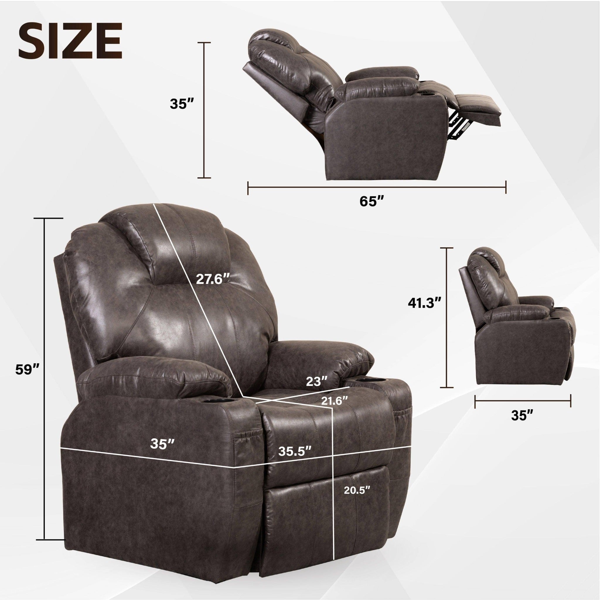 Lift Chair Recliner, Dark Brown, dimensions