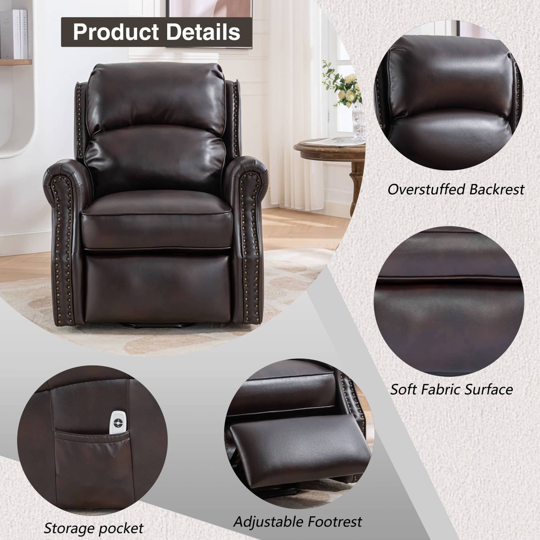 Lift Recliner Chair, Brown,  product features