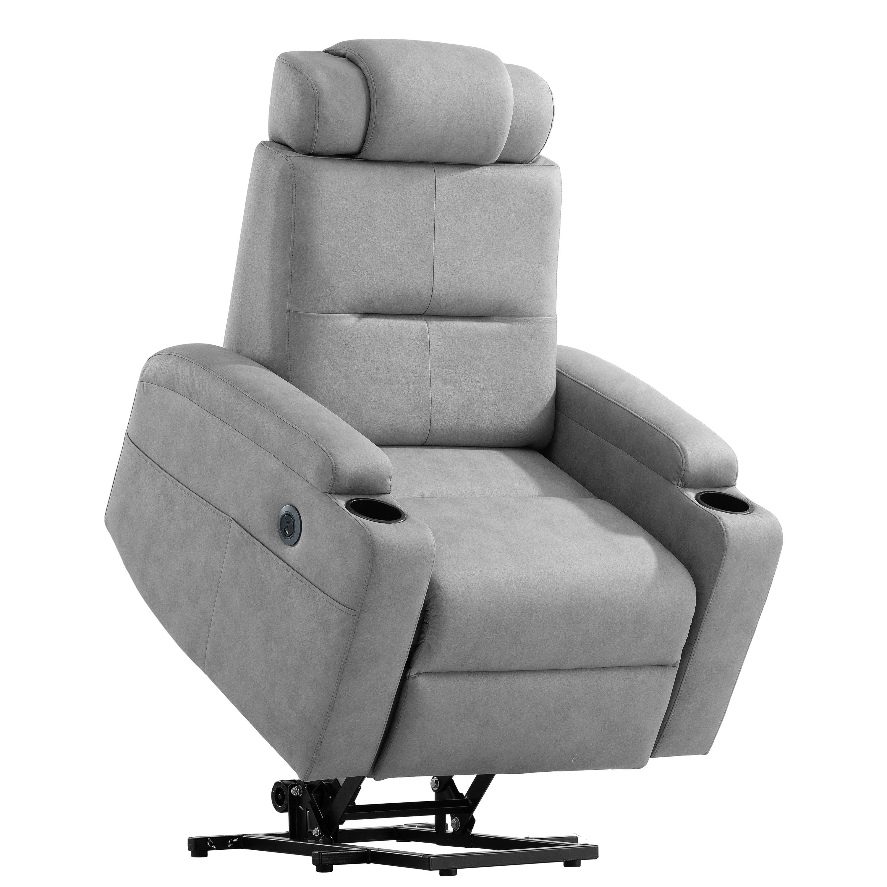 Modern Power Lift Recliner Chair, Light Gray