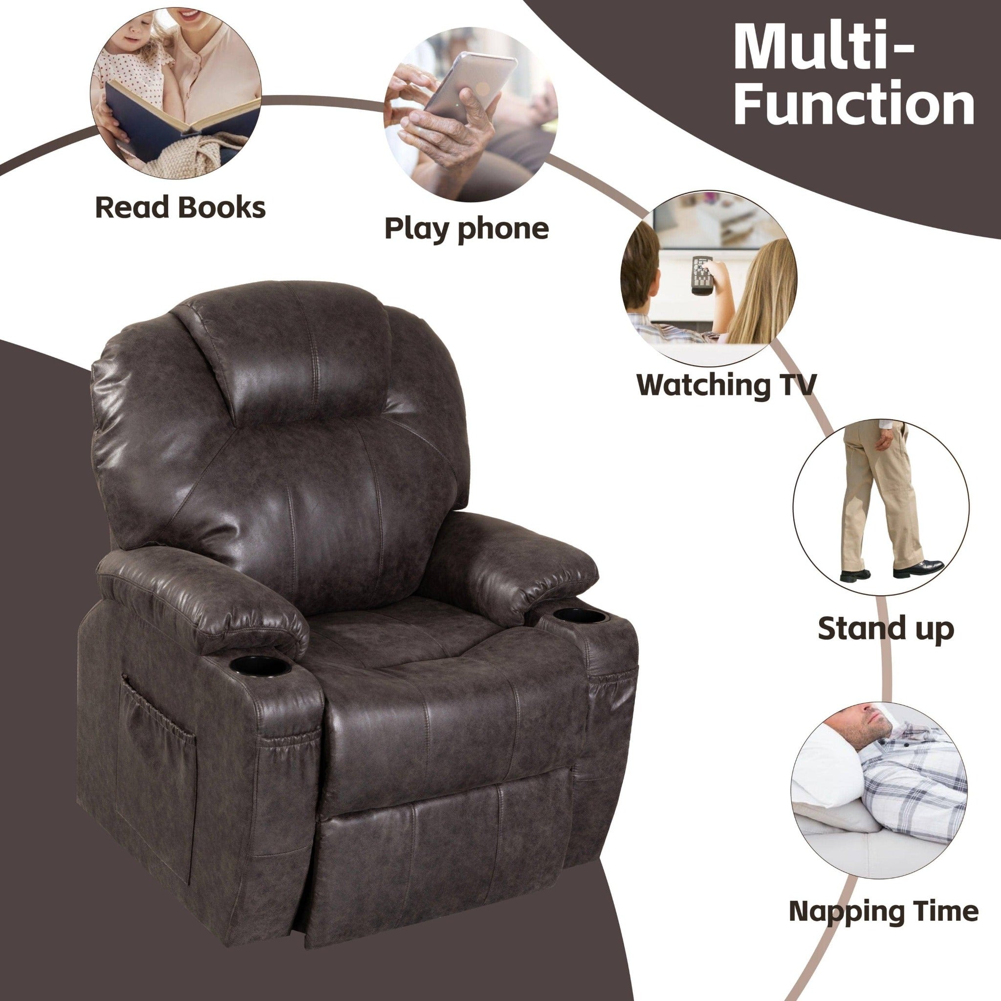 Lift Chair Recliner, Dark Brown, multi functions