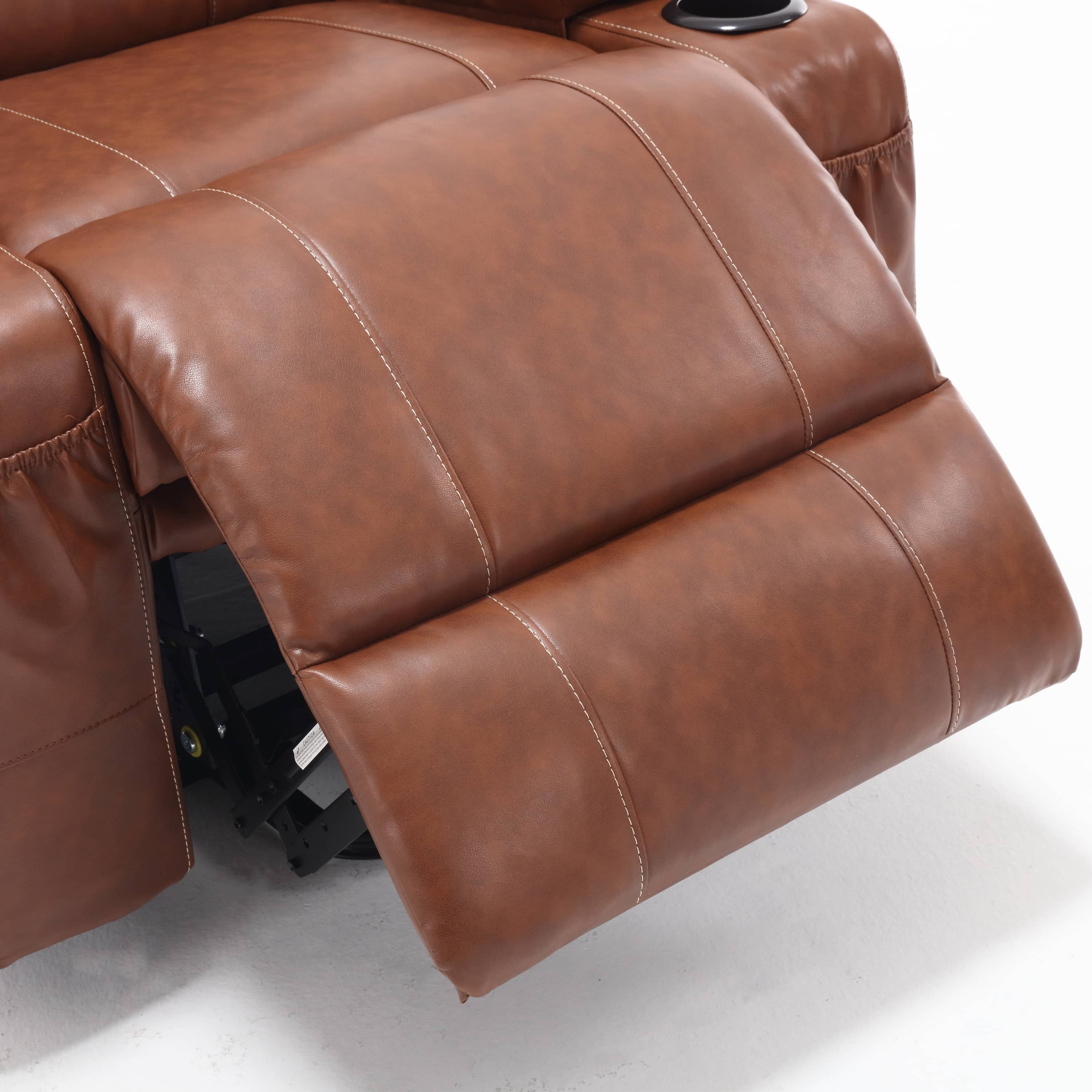 Overstuffed Large Power Lift Recliner with Massage and Heat, Brown, foot rest