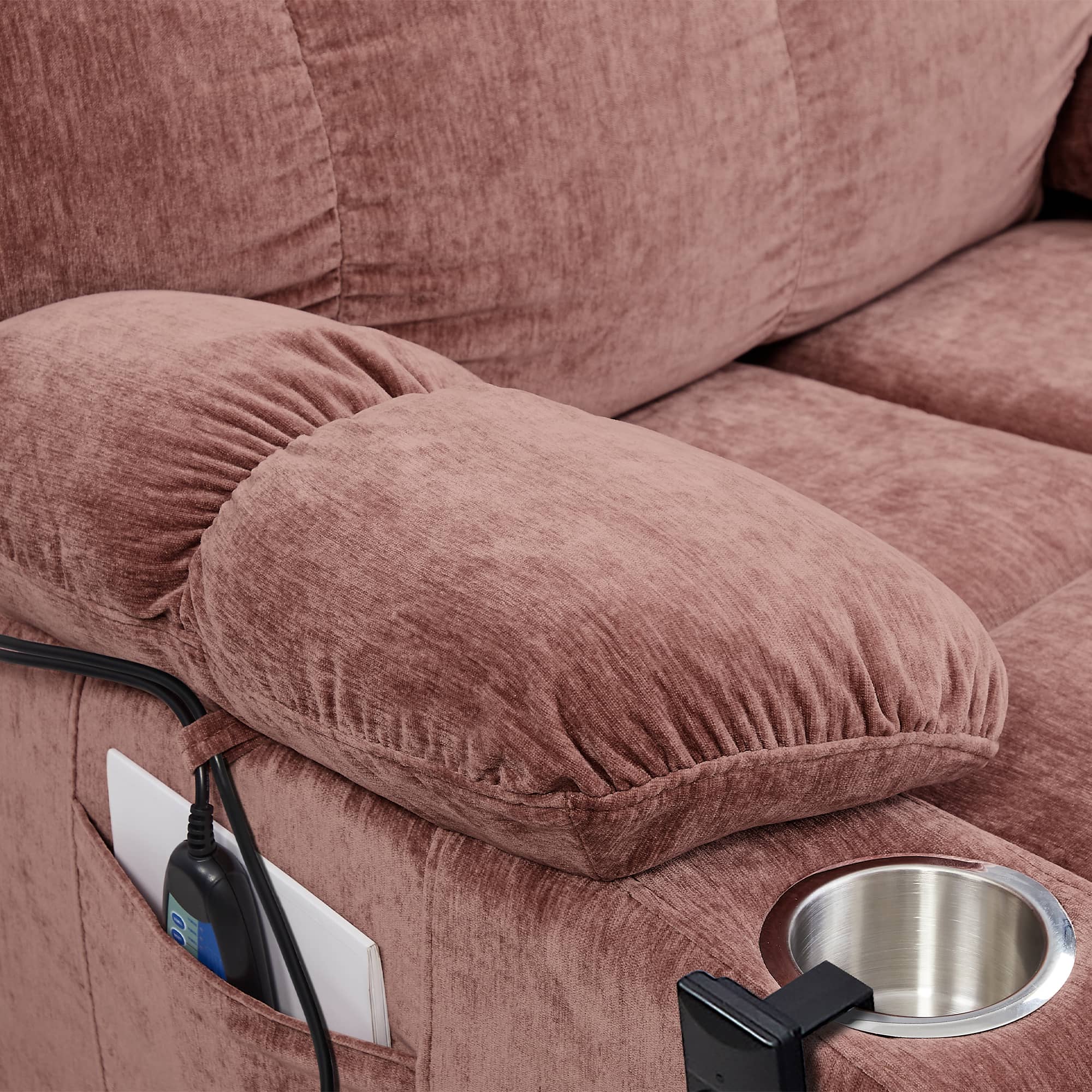 Rose Power Lift Chair Armrest with Cupholder Closeup