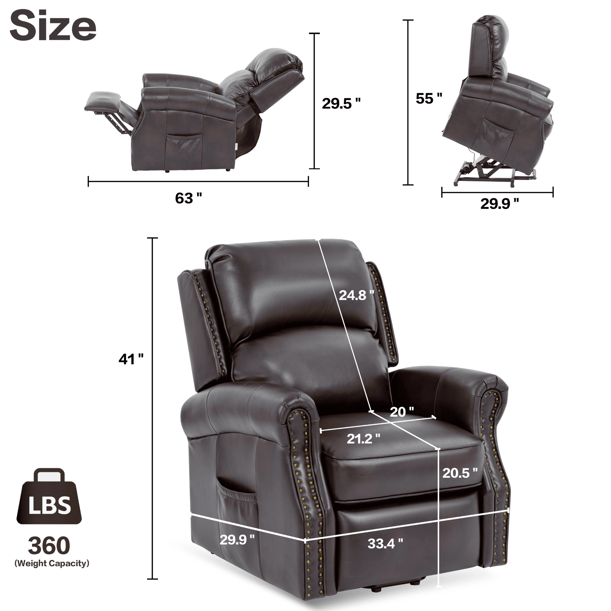 Lift Recliner Chair, Brown,  Specifications
