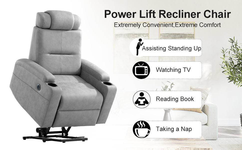 Modern Power Lift Recliner Chair, Light Gray