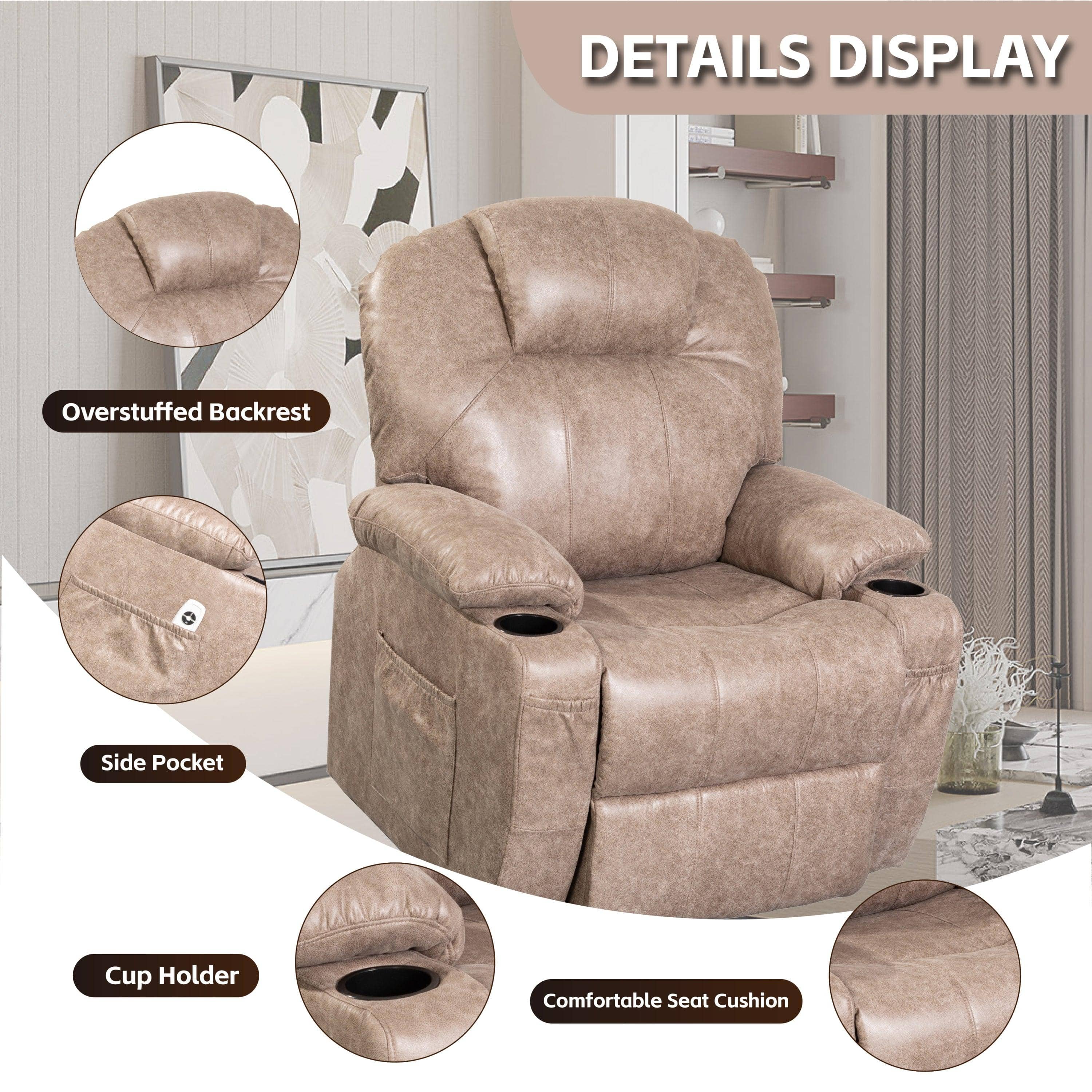 Lift Chair Recliner with Massage and Heat, Beige