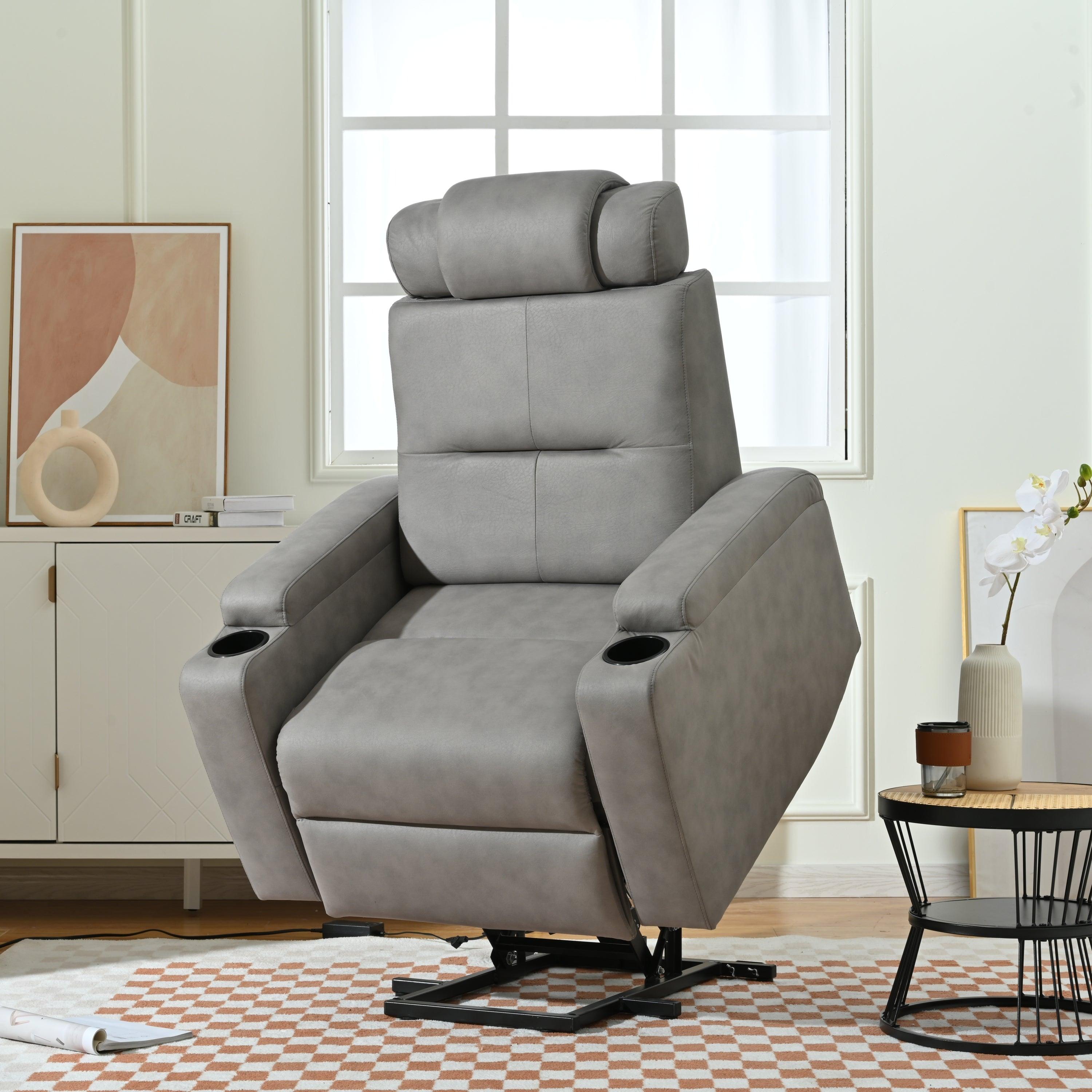 Modern Power Lift Recliner Chair, Light Gray
