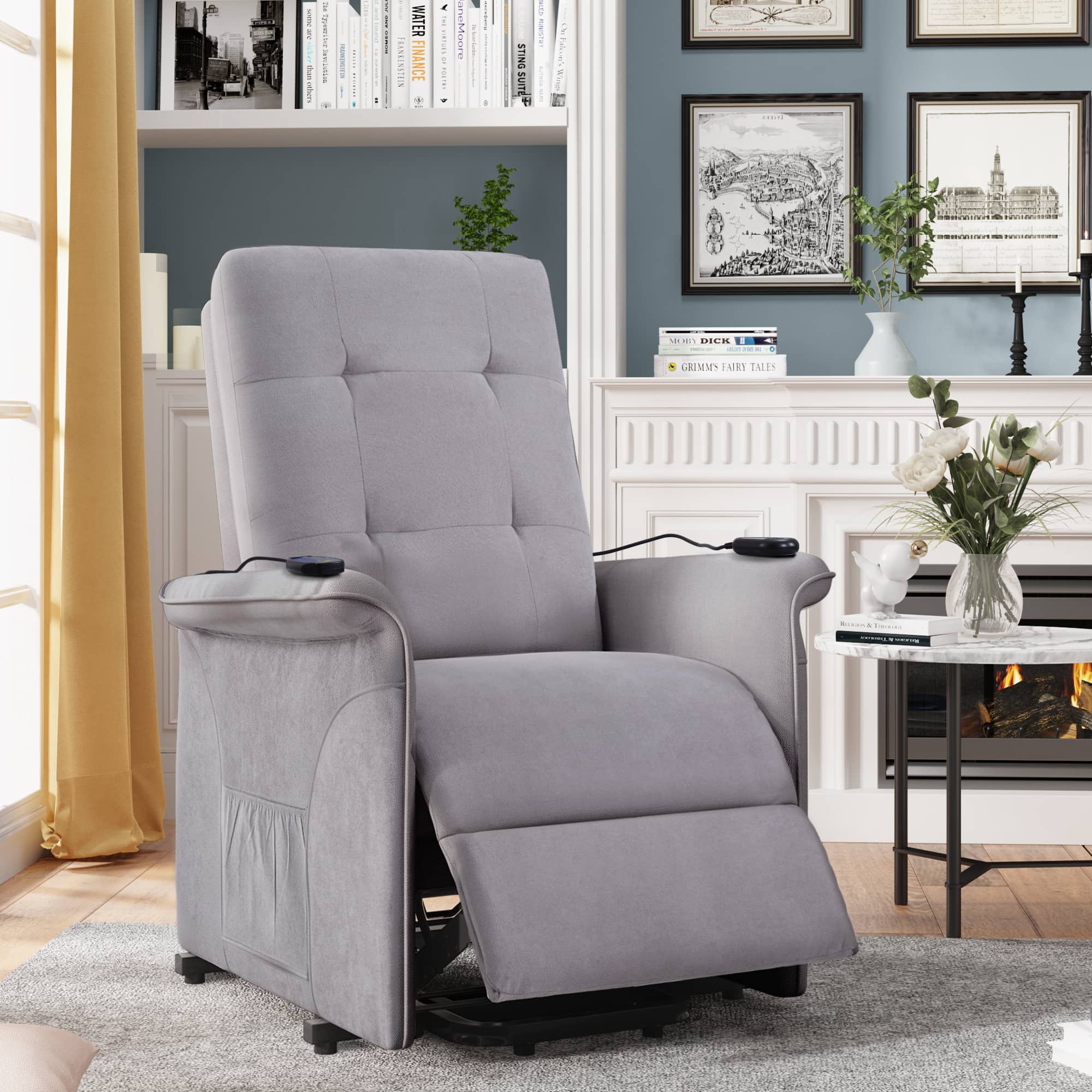 Power Lift Chair Recliner with Adjustable Massage, Light Gray