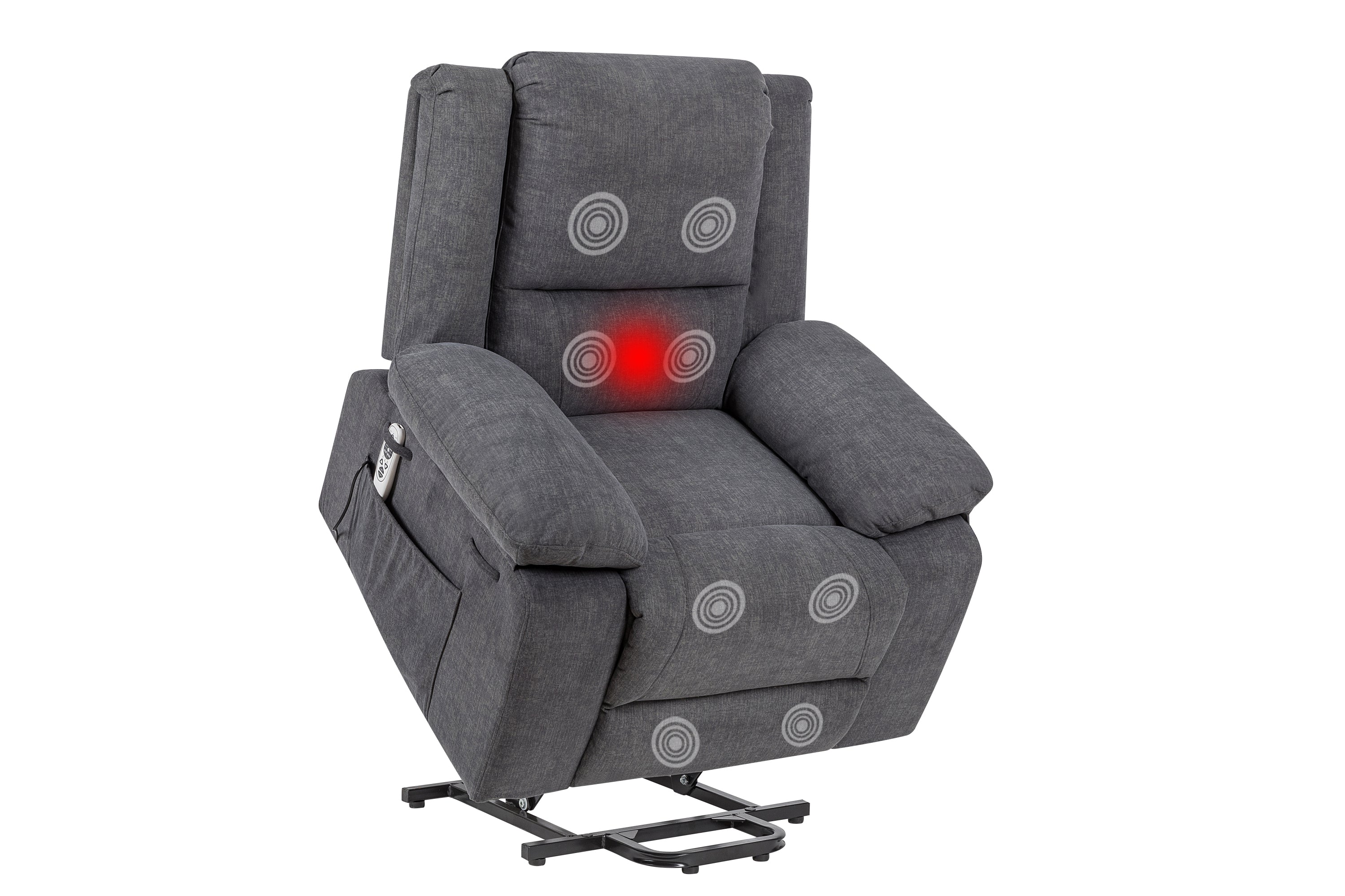 Heavy Duty Power Recliner Chair With Massage and Heating, Grey, lifted with heat and massage points
