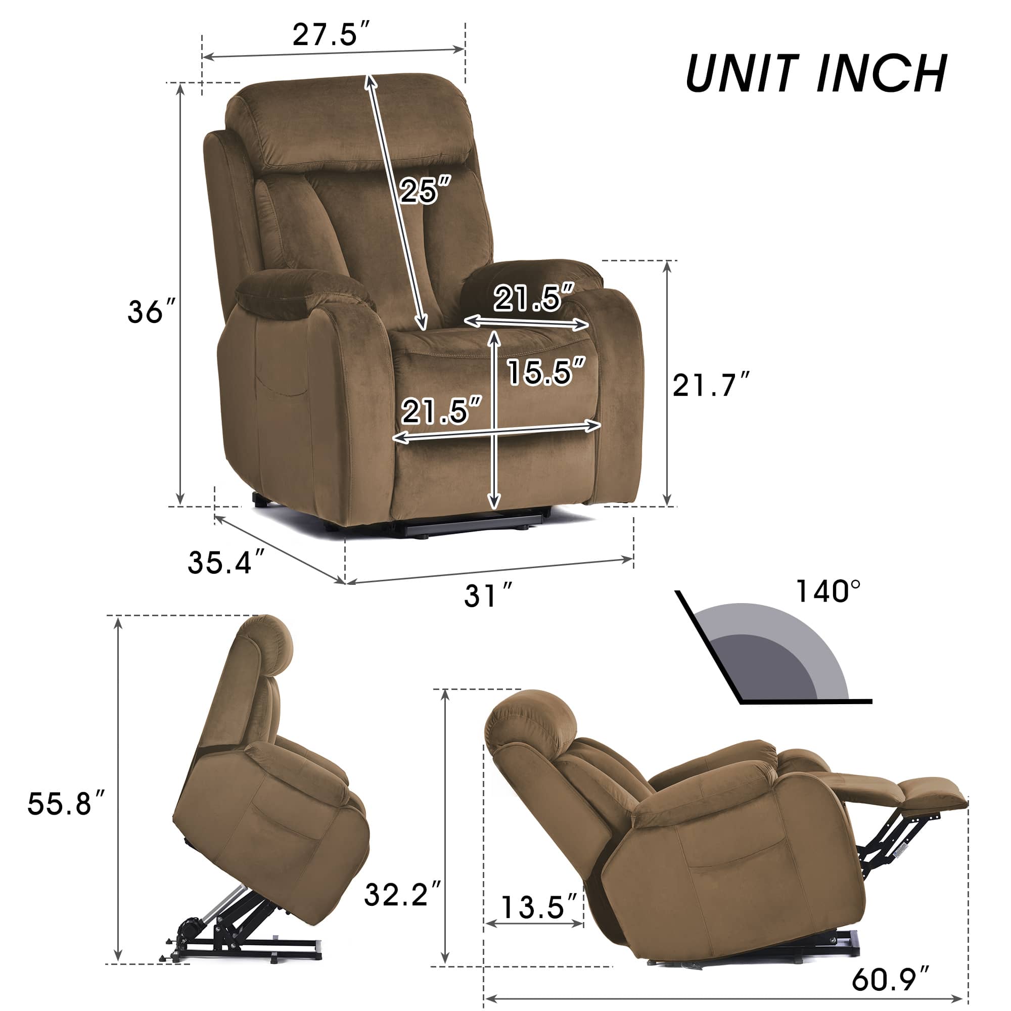 Brown Power Lift Chair Measurements