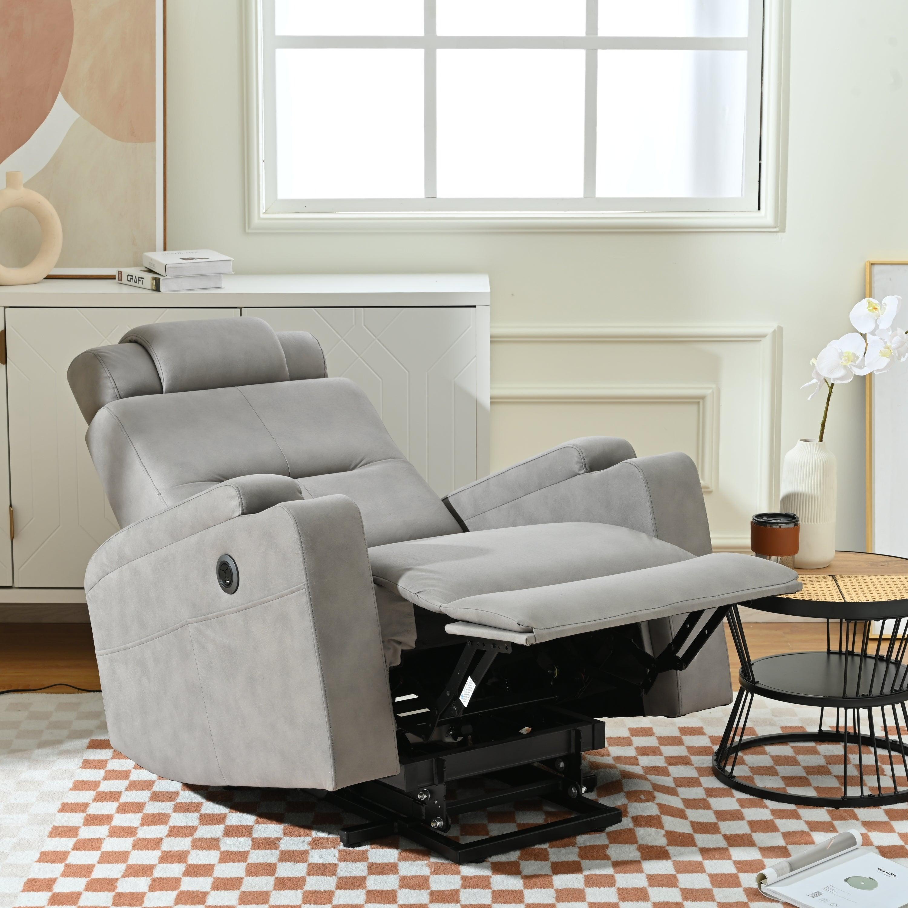 Modern Power Lift Recliner Chair, Light Gray