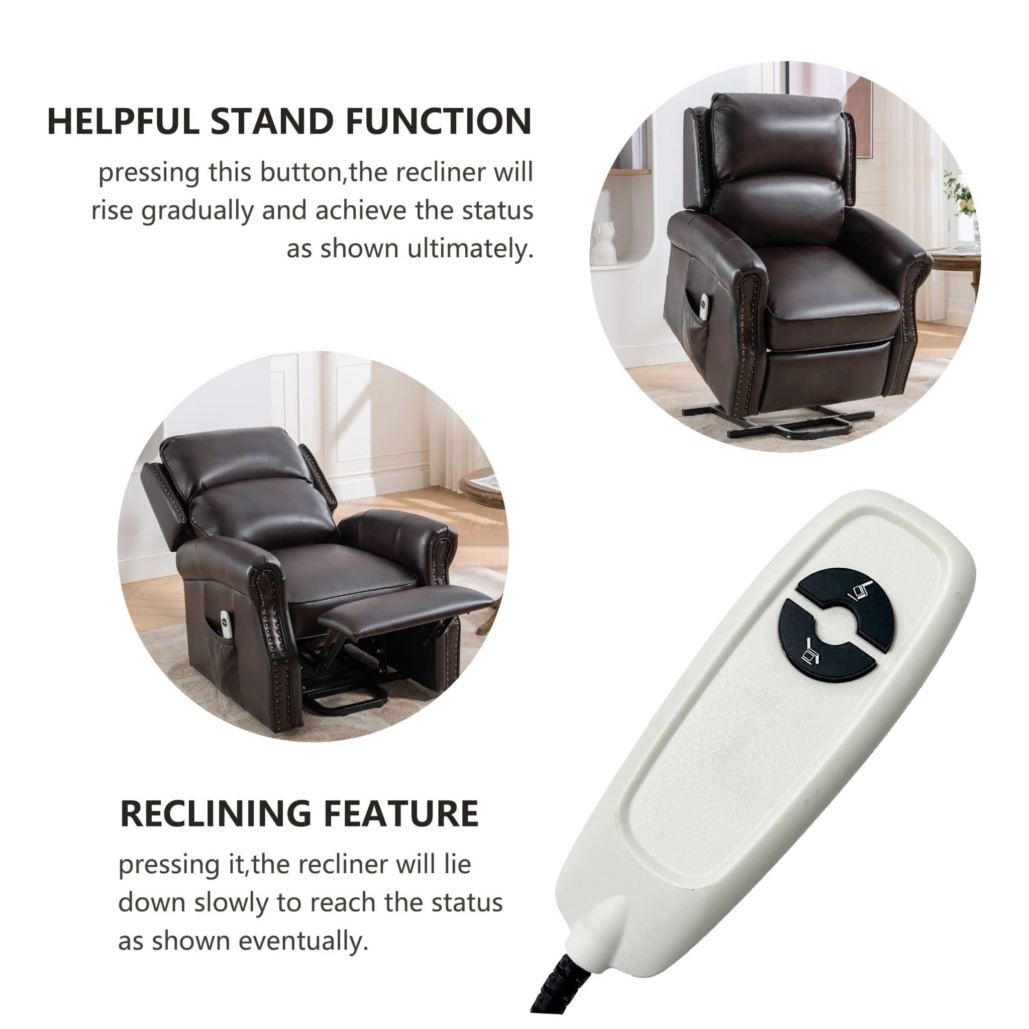 Lift Recliner Chair, Brown,  simple two-button remote