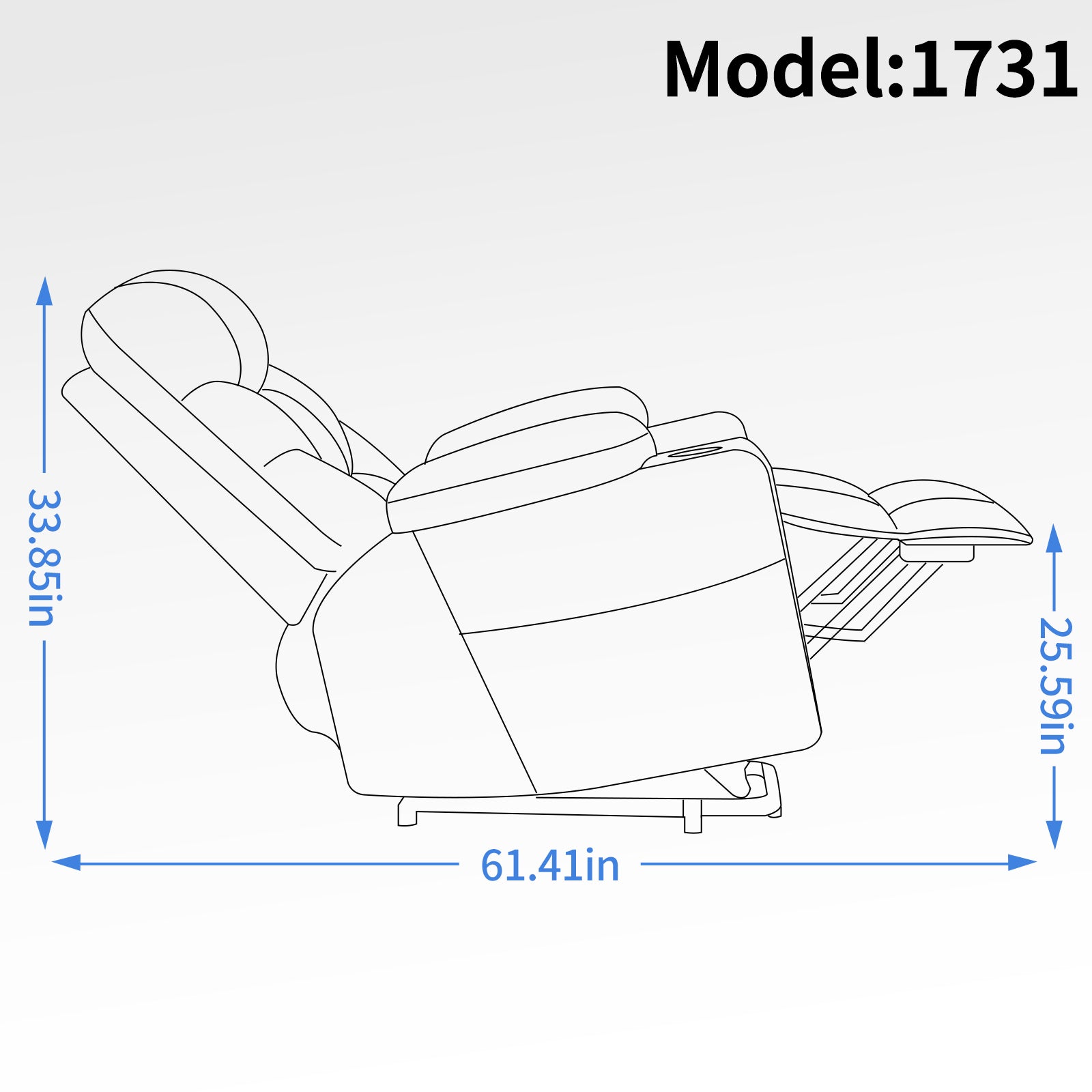 Grey Power Lift Recliner Chair with Vibration Massage and Lumbar Heat, reclining dimensions