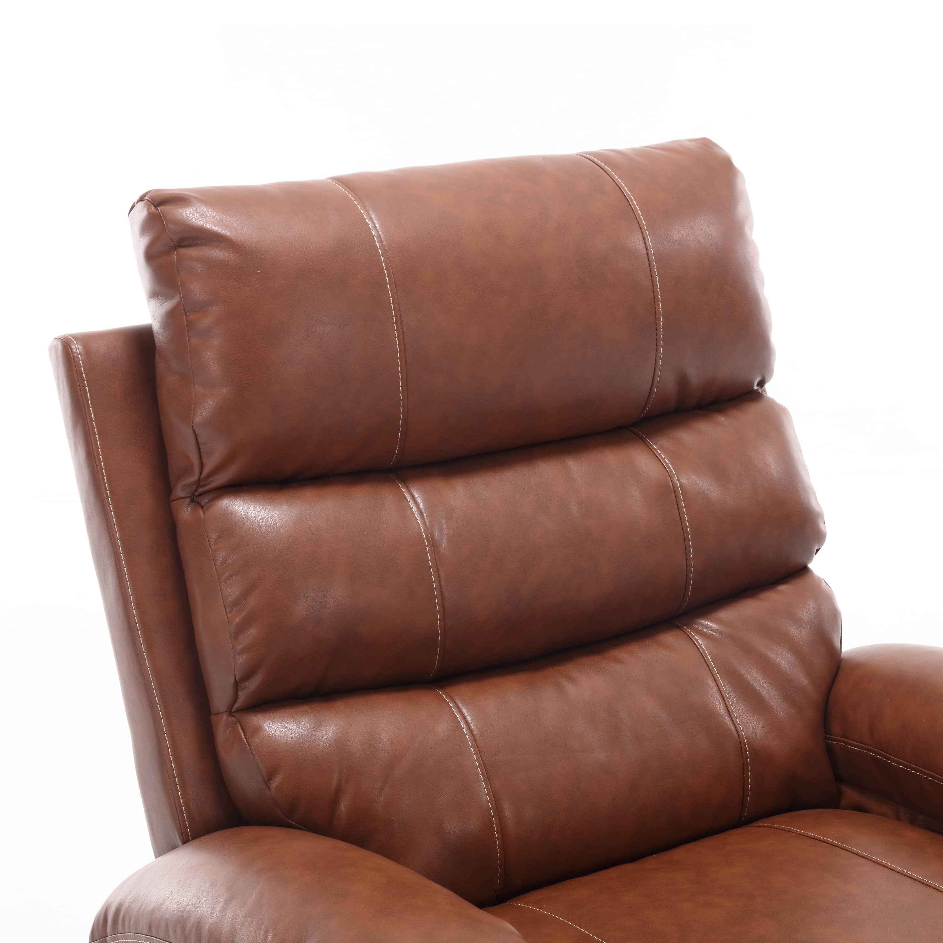 Overstuffed Large Power Lift Recliner with Massage and Heat, Brown, back rest close up