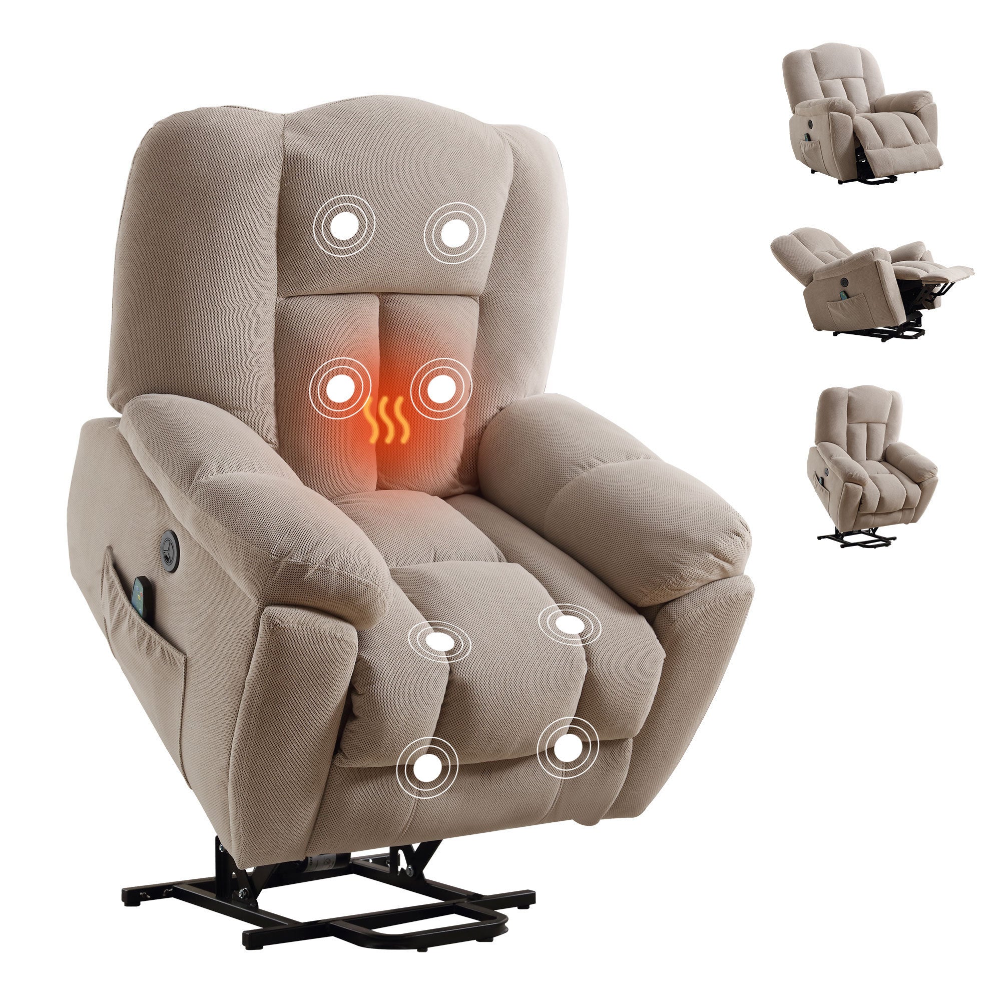 Infinite Position Power Lift Recliner with Heat and Massage, Beige