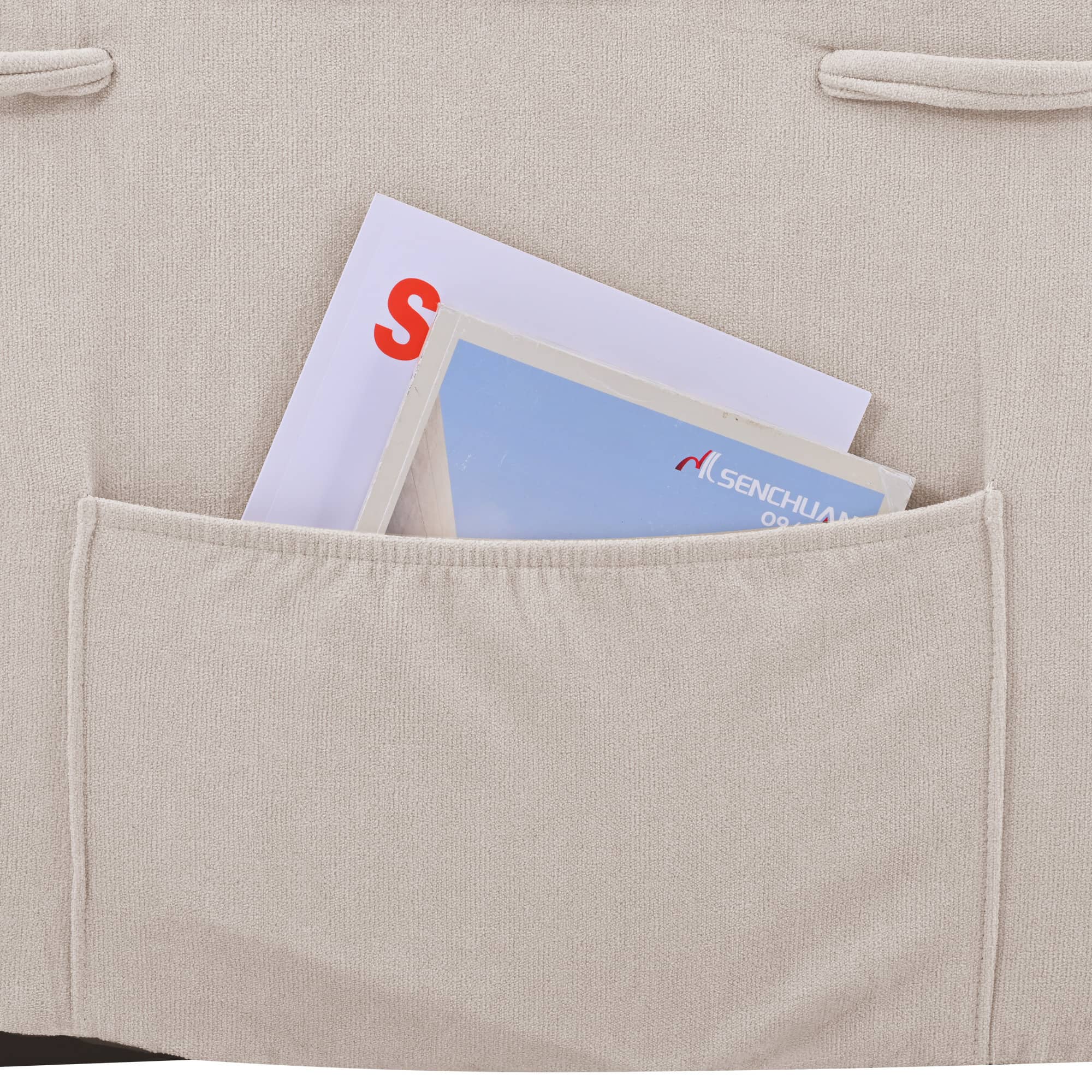 Beige Power Lift Chair Right Side Pocket Closeup