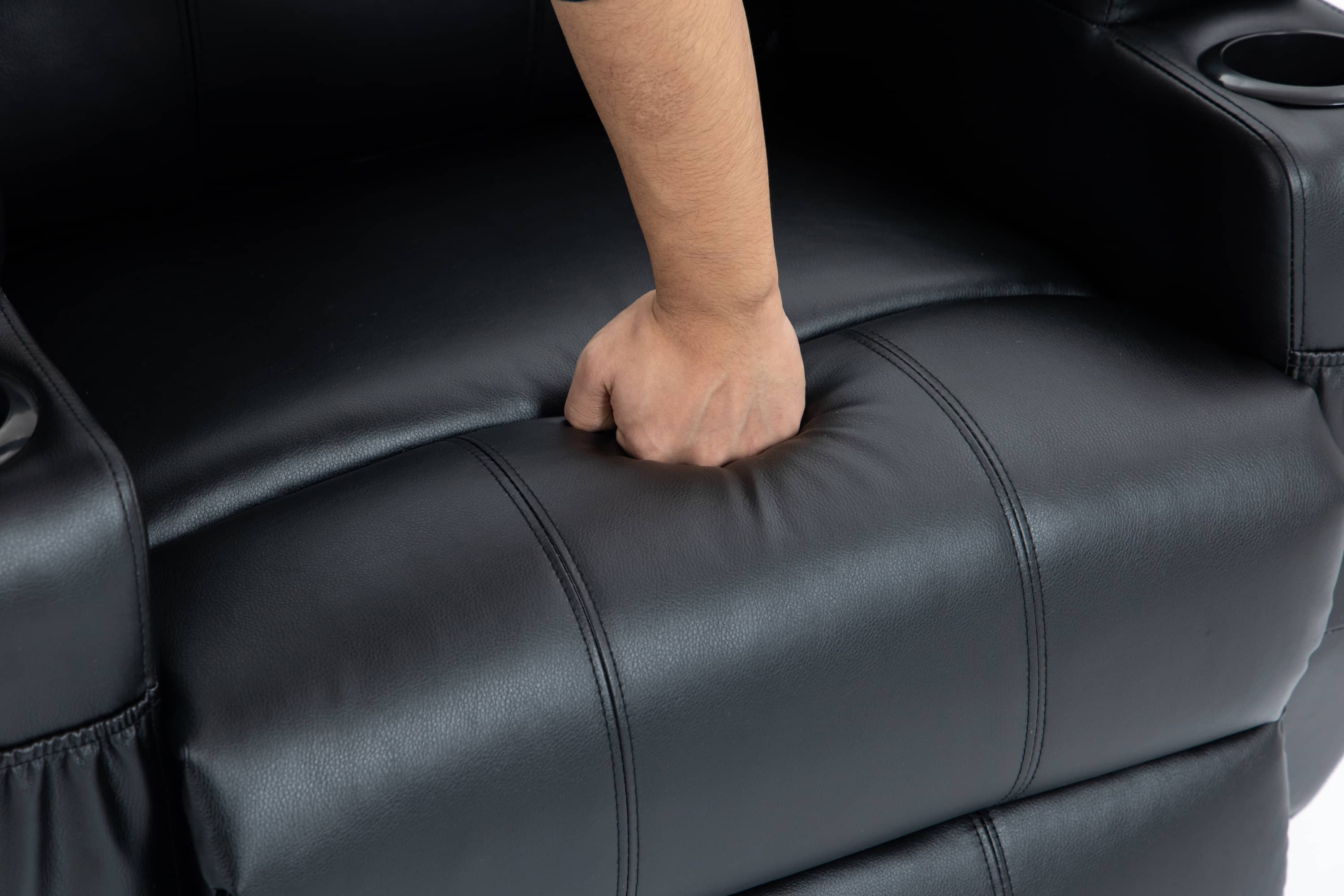 Power Lift Recliner Chair with Massage and Lumbar Heating, Black, seat close-up