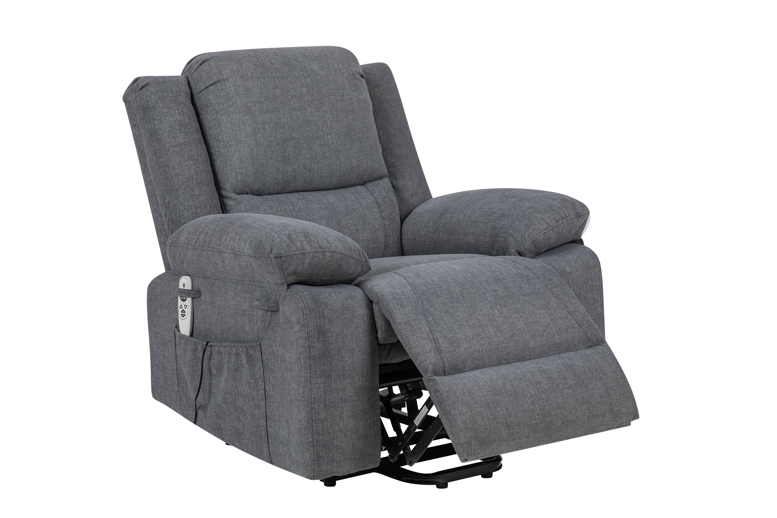 Heavy Duty Power Recliner Chair With Massage and Heating, Grey, partially reclined