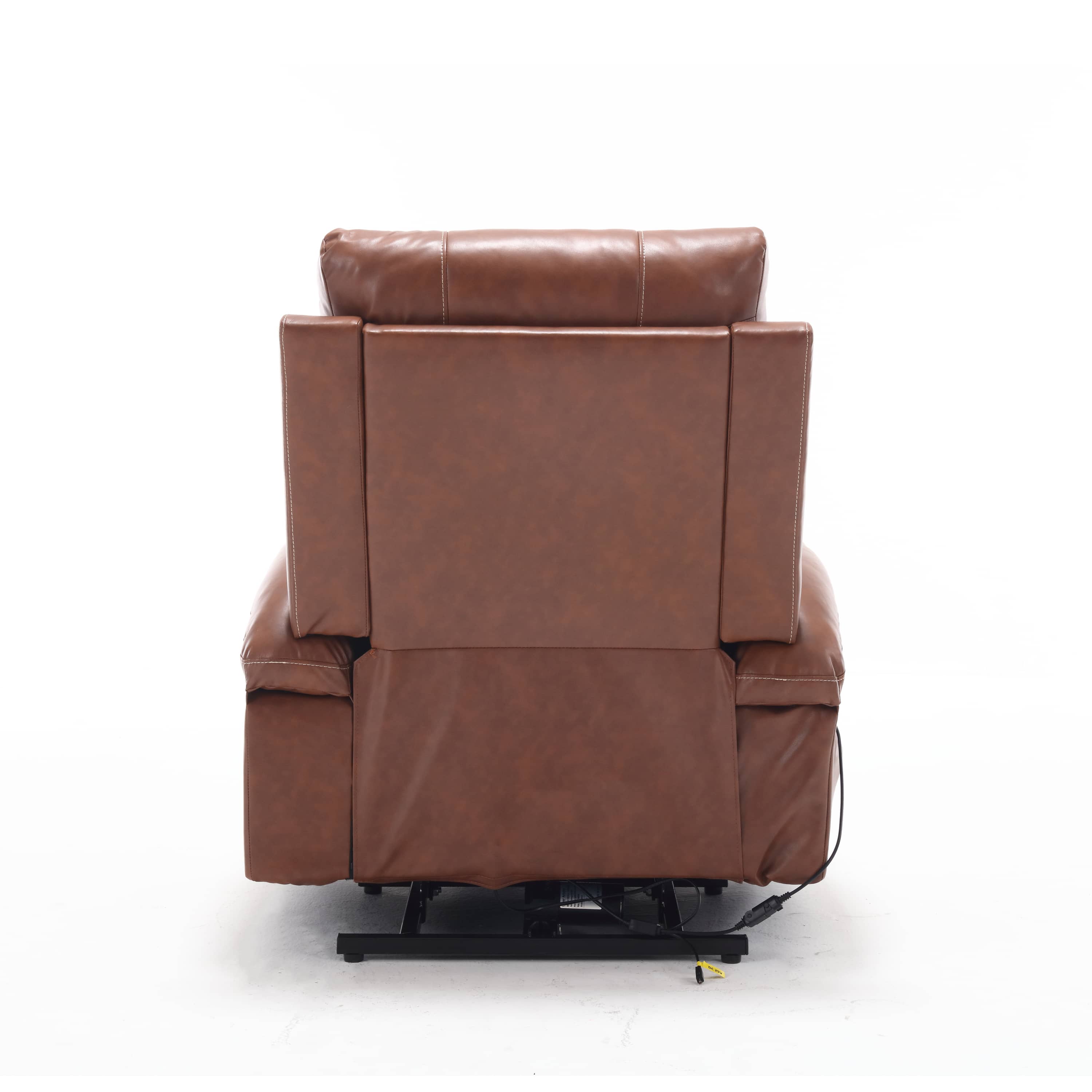 Overstuffed Large Power Lift Recliner with Massage and Heat, Brown, back view