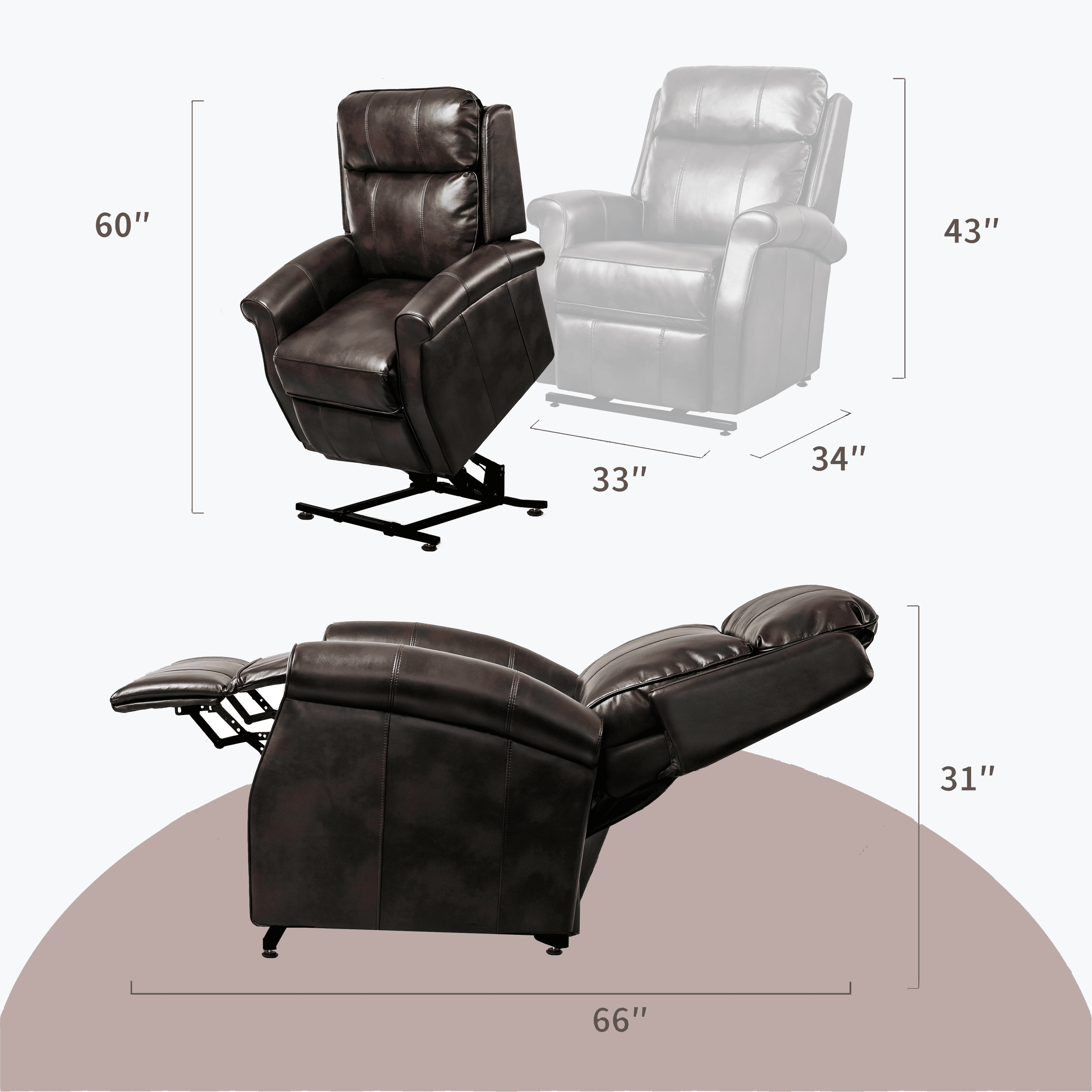 Brown Electric Power Lift Recliner Chair with Massage and Heat, specifications