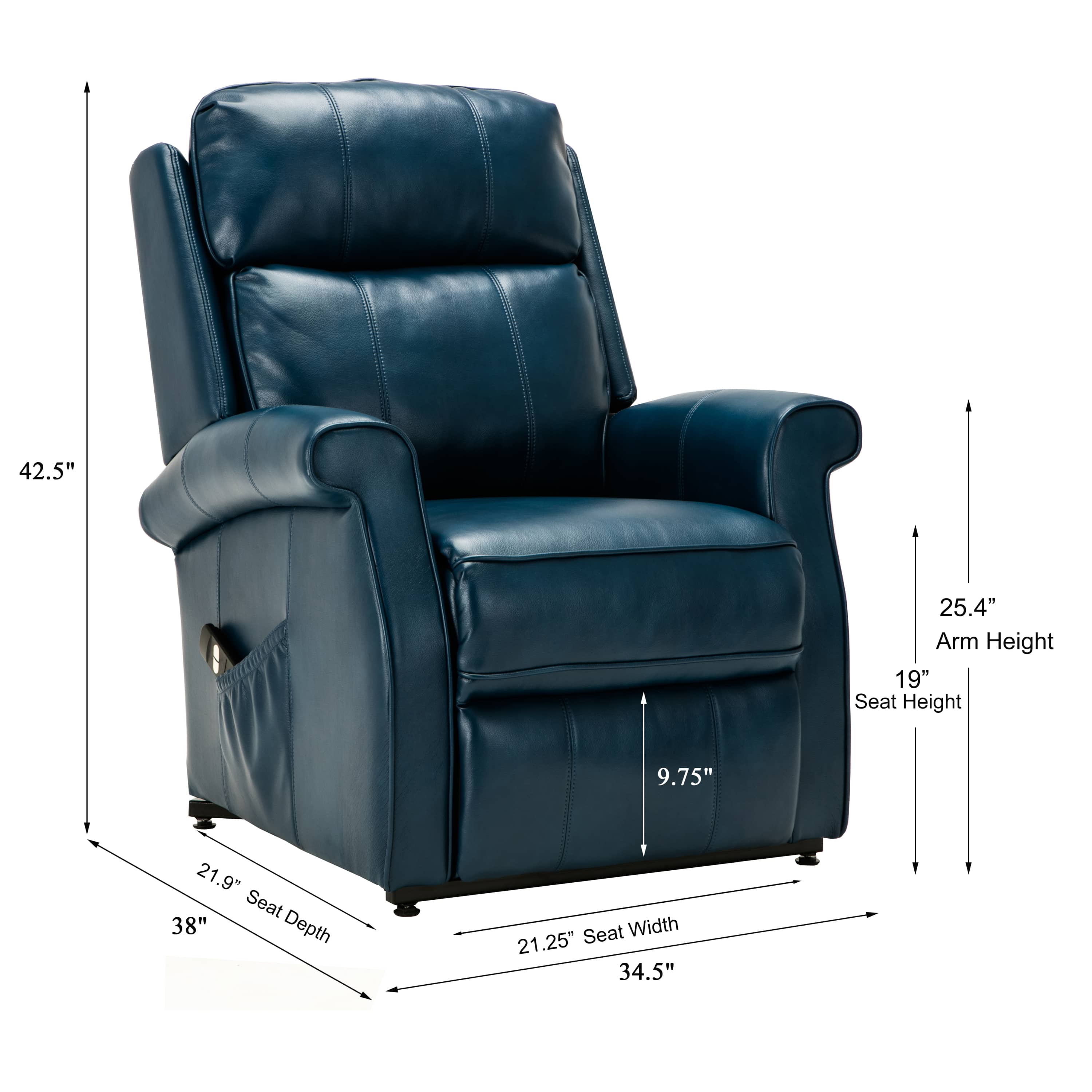 Landis Chair Navy Blue Lift Chair Recliner, measurements