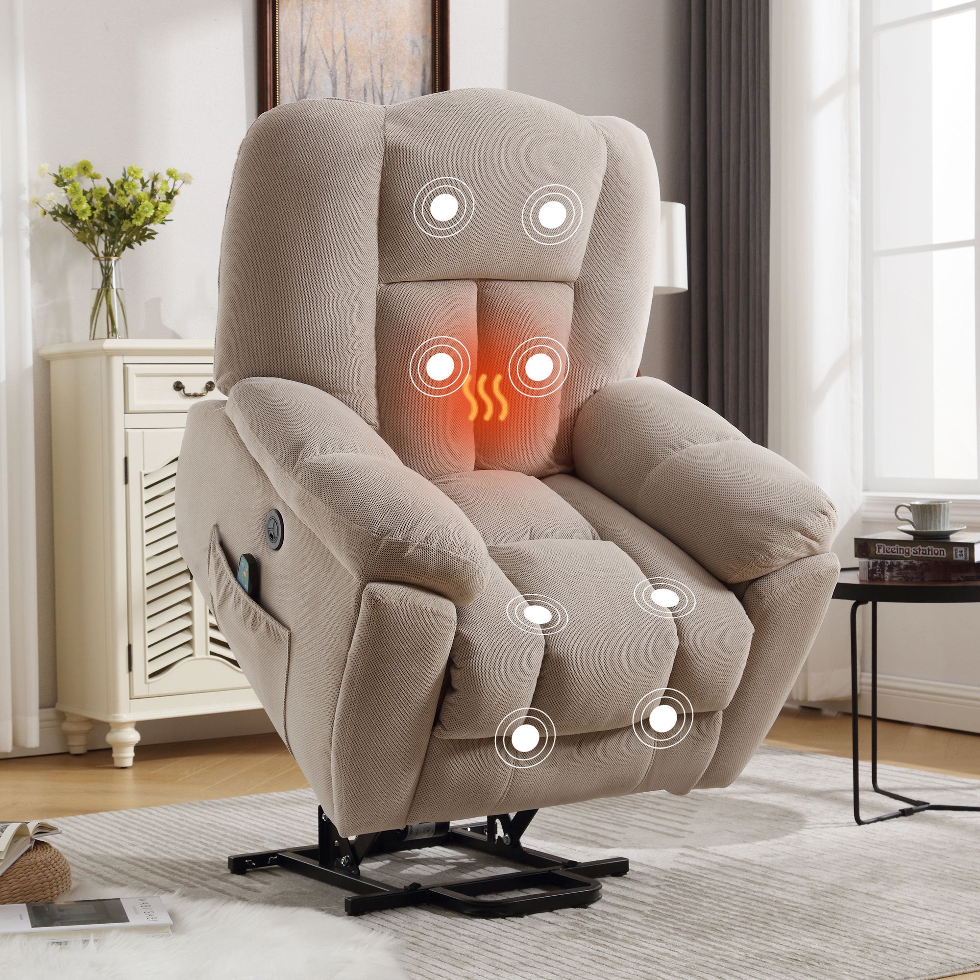 Infinite Position Power Lift Recliner with Heat and Massage, Beige