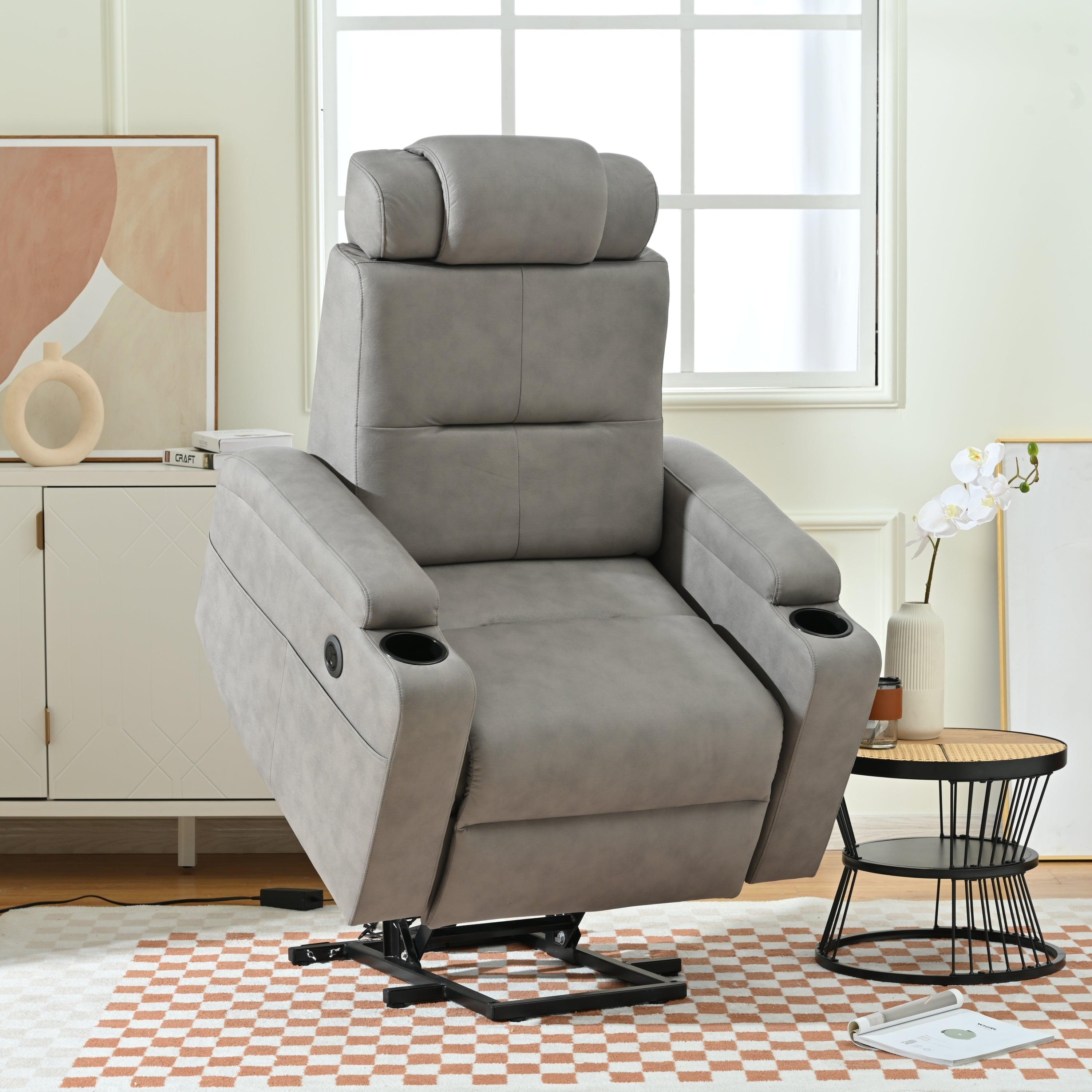 Modern Power Lift Recliner Chair, Light Gray