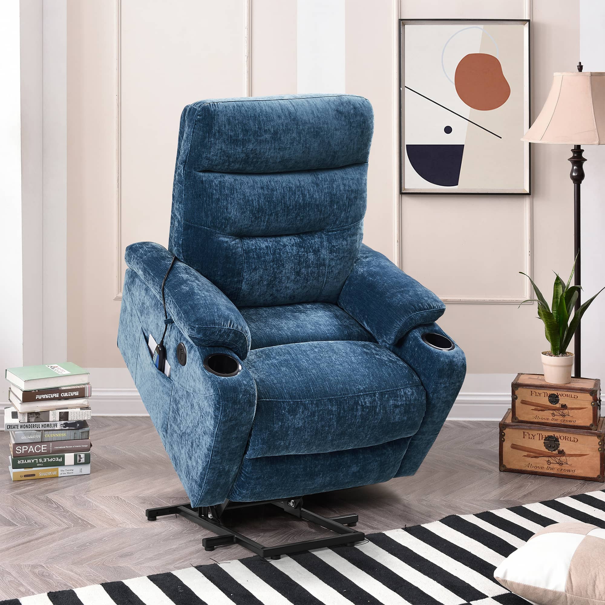 Electric Power Lift Recliner with Massage and Heat, Blue