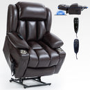 Brown Leatheraire Power Lift Recliner Chair, Heat and Massage, flat positioning