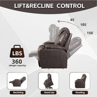 Dark Brown Lift Chair Recliner, recline and lift angles