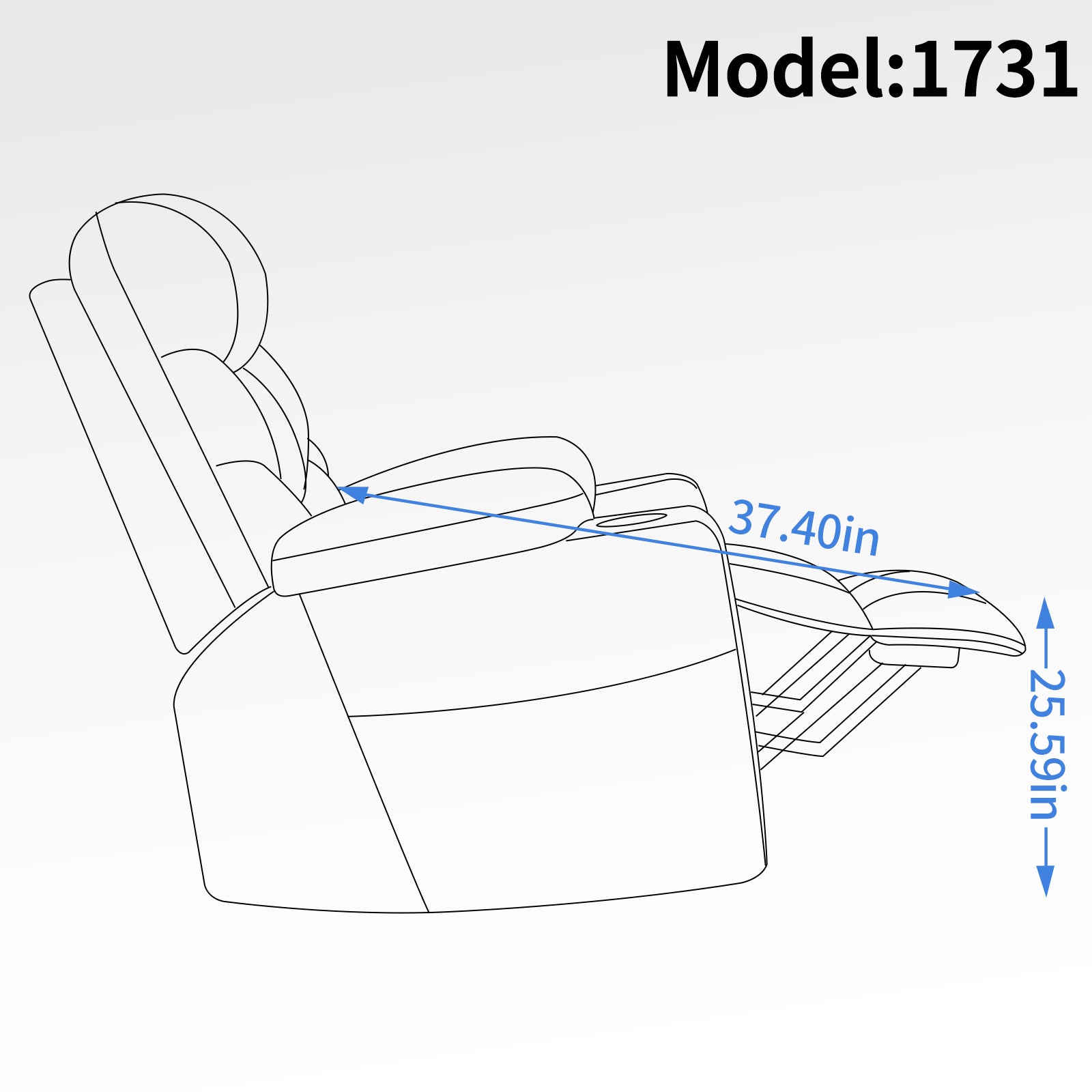 Grey Power Lift Recliner Chair with Vibration Massage and Lumbar Heat, footrest extended dimensions