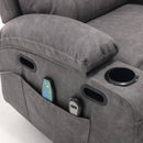 Overstuffed Large Power Lift Recliner with Massage and Heat, Gray, side pocket and remotes