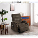 Dark Brown Power Lift Recliner Front Profile with Headrest and Footrest Slightly Extended