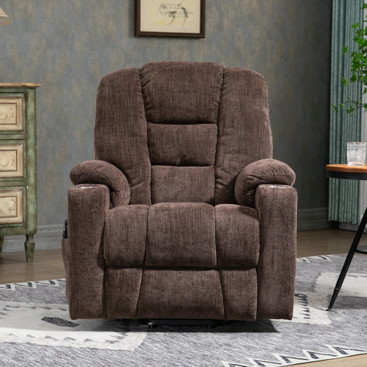 EMON'S Large and Wide Power Lift Recliner Chair with Massage and Heat, Brown