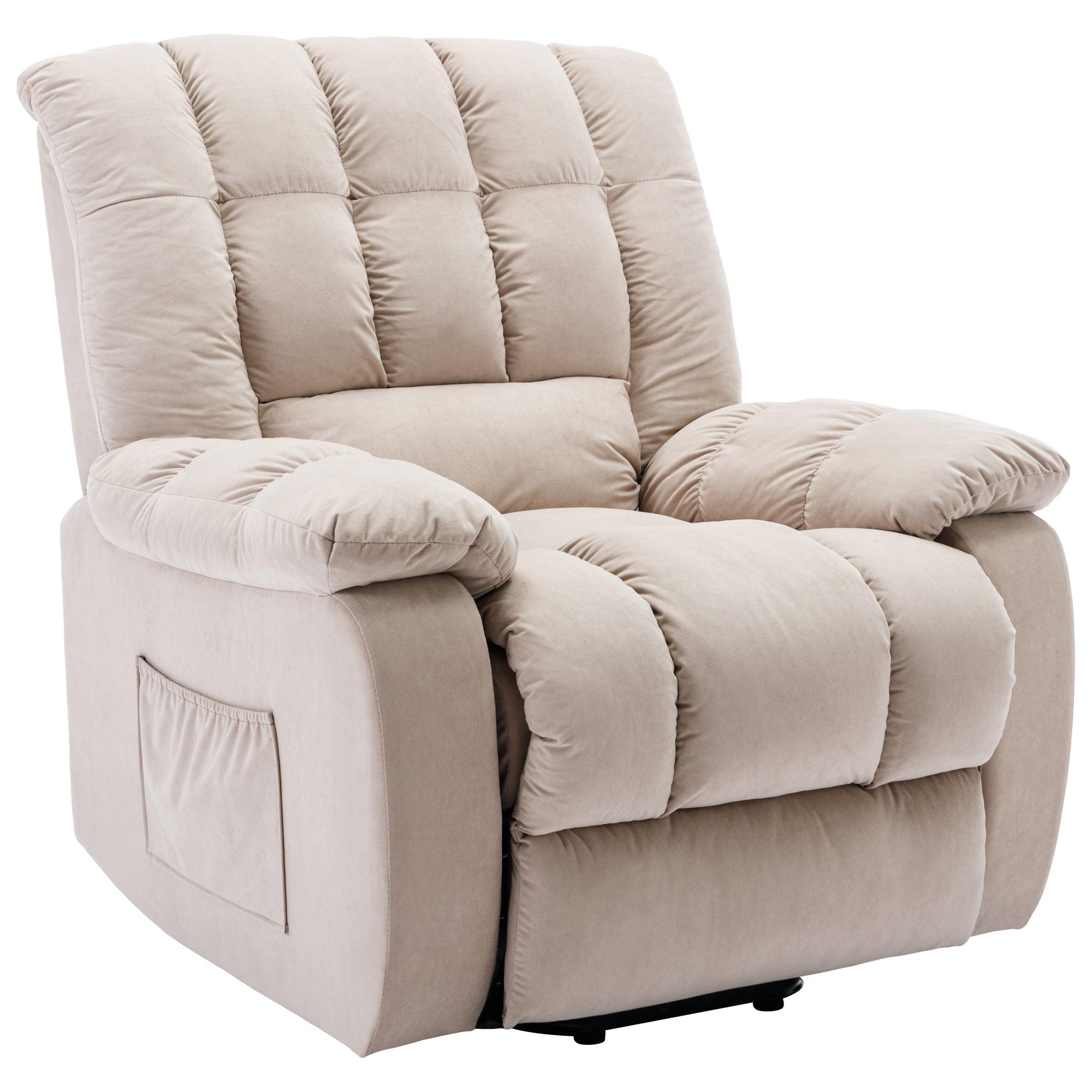 Beige Massage Lift Chair Recliner, seated angle