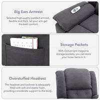 Gray Power Lift Chair Features: Overstuffed Headrest, Storage Pockets & Big Armrests